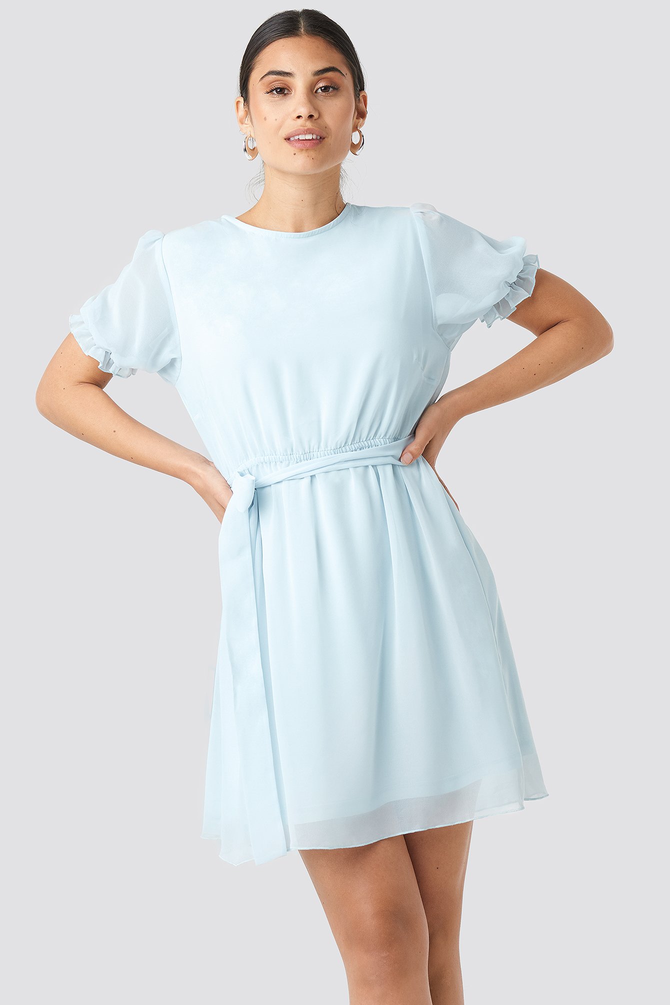 NA-KD Short Sleeve Chiffon Dress - Blue
