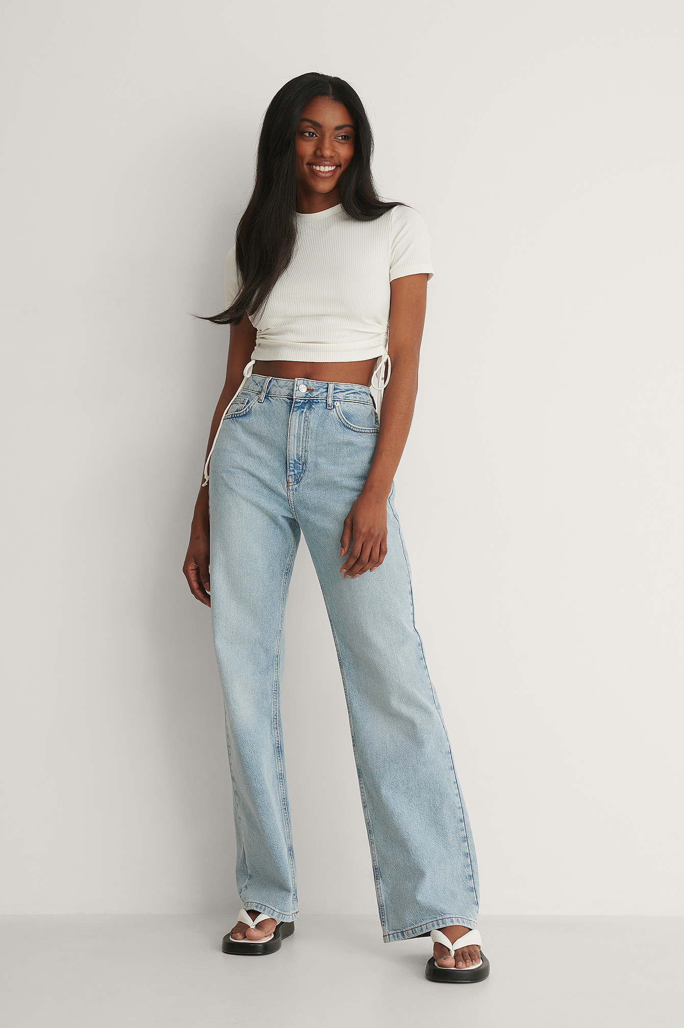 Short Sleeved Drawstring Top Offwhite