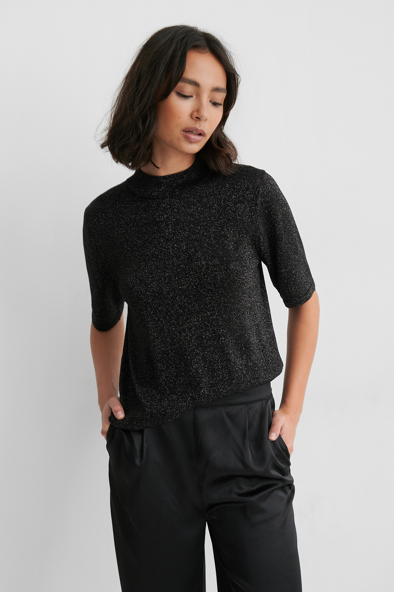 Short Sleeve Glitter Knitted Sweater 