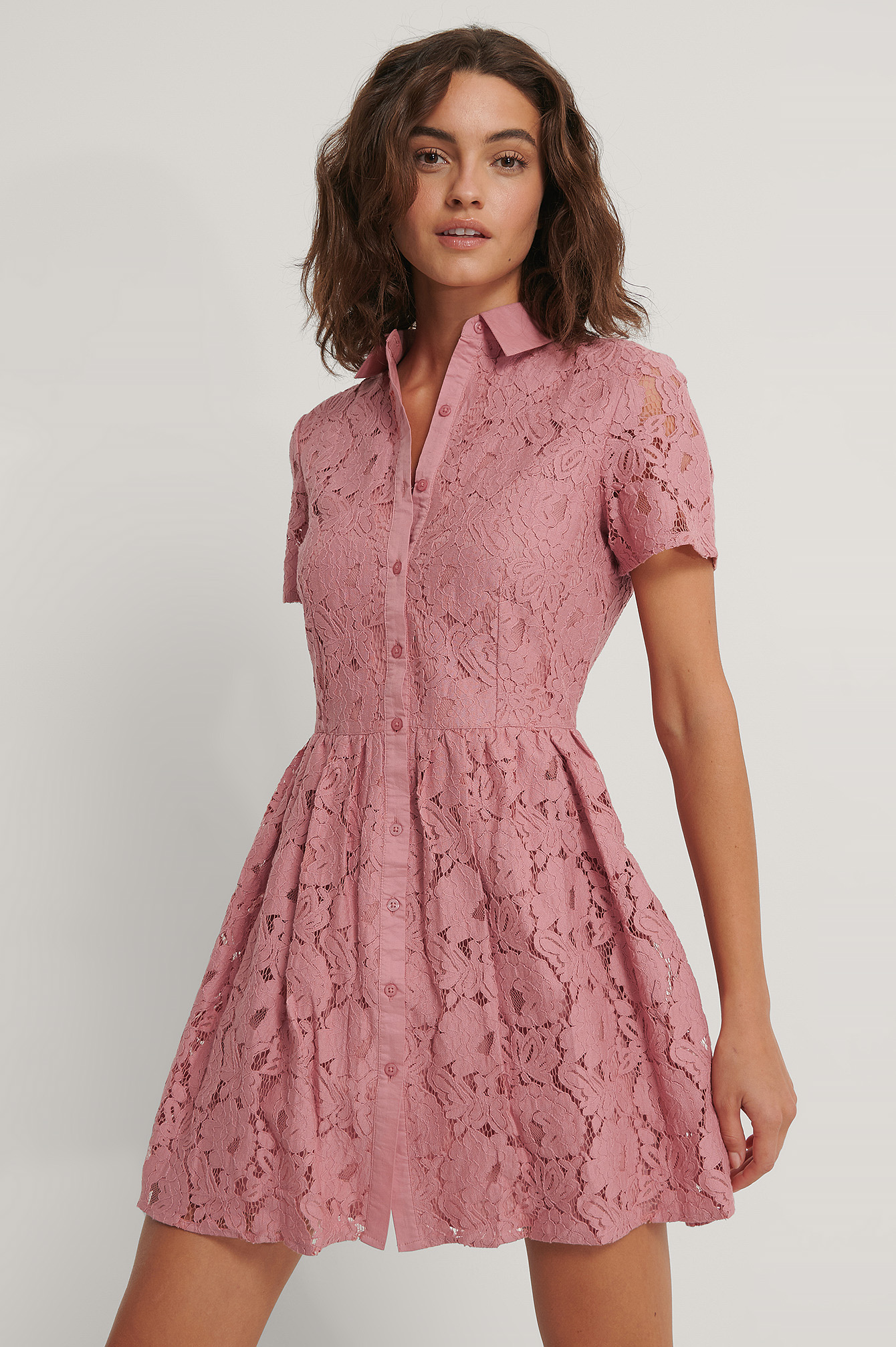 pink lace dress short