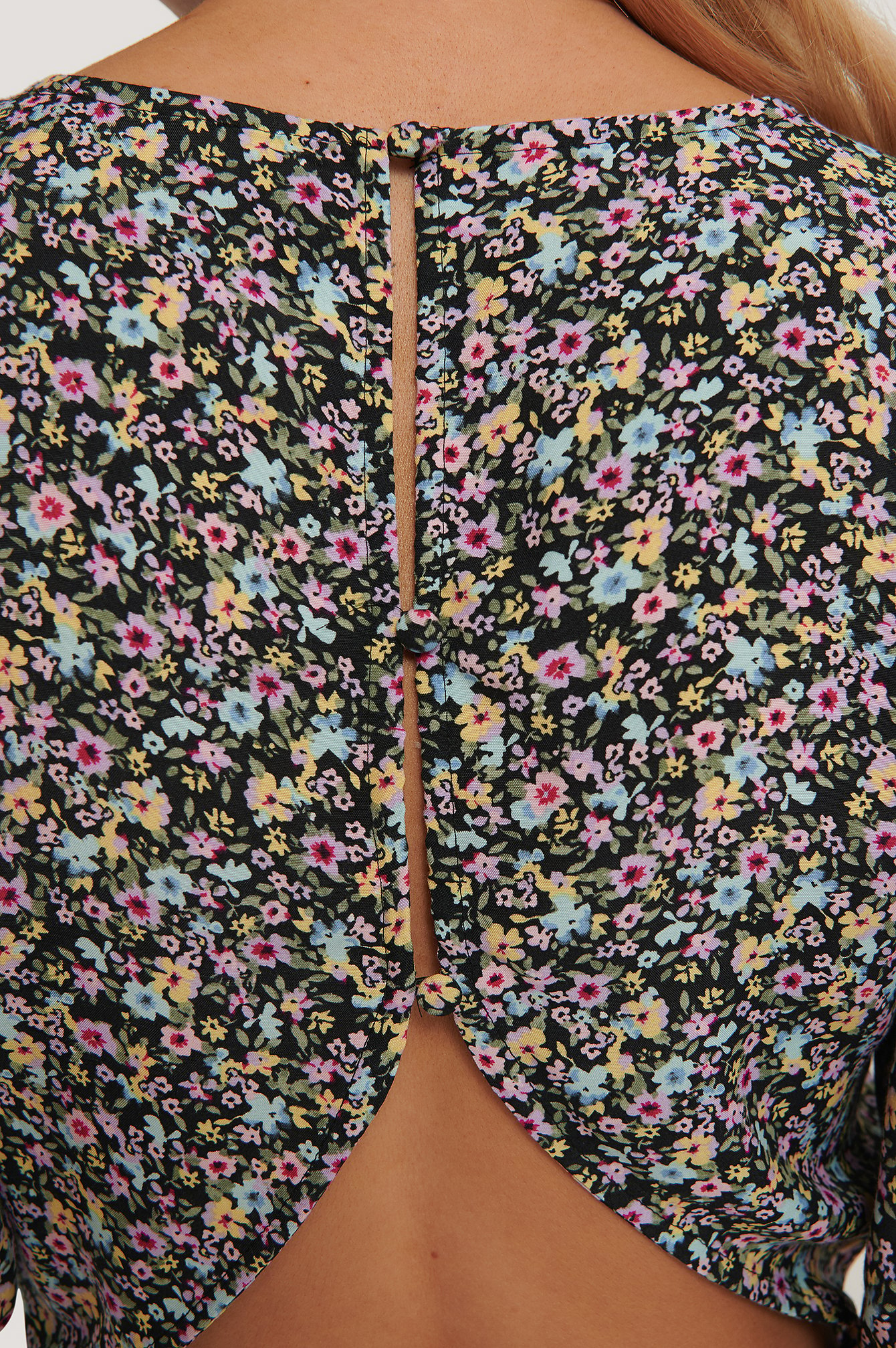 Multi Floral Print Short Sleeve Open Back Mini Dress