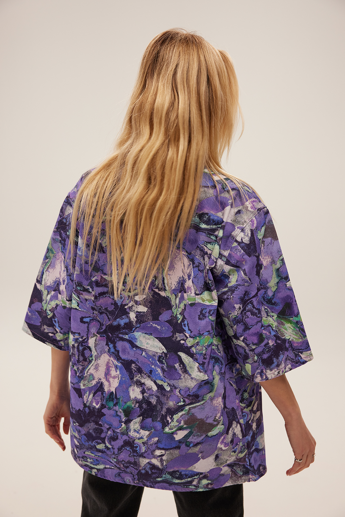 Blue/Purple Print Camicia oversize a maniche corte