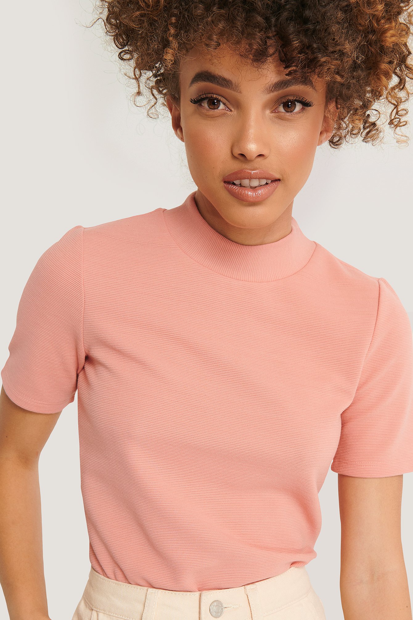 Dusty Rose Recycled Short Sleeve Ribbed Top