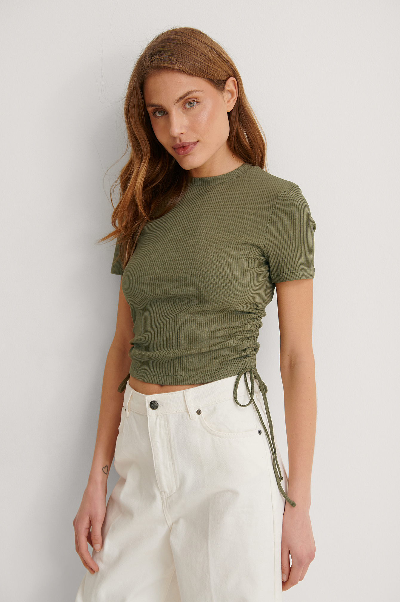 Short Sleeved Drawstring Top Green | NA-KD