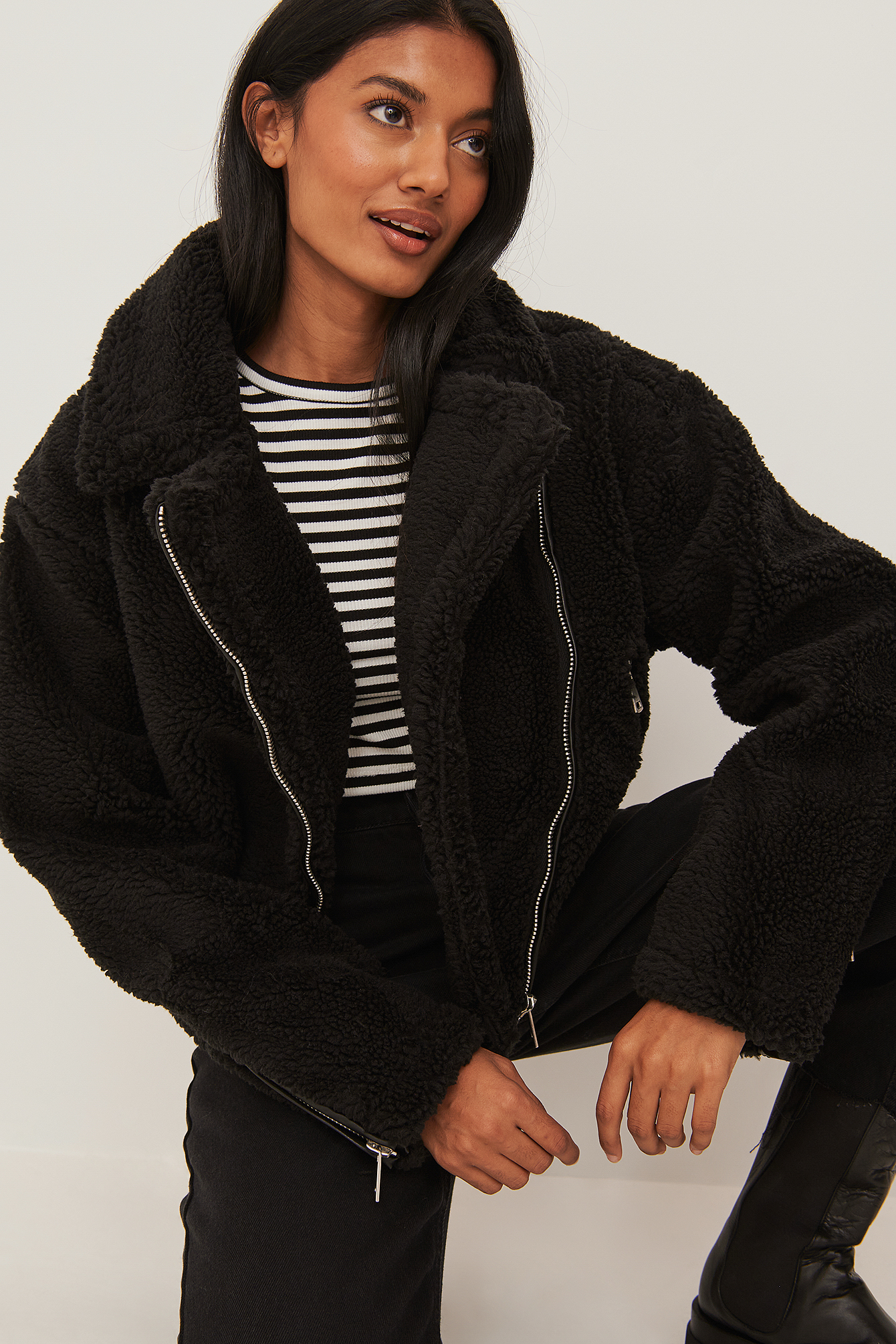 Recycled Short Teddy Zipper Jacket 