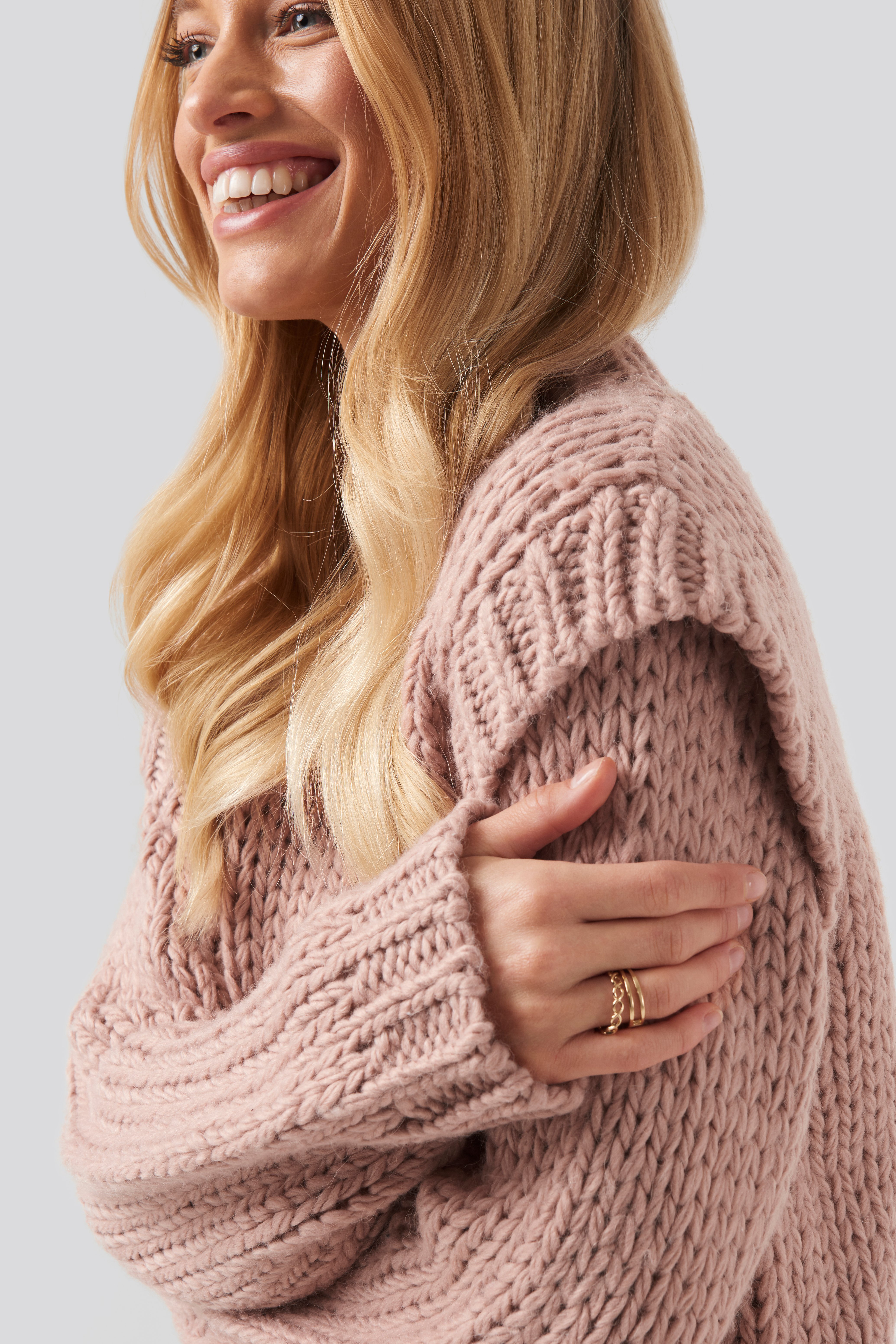 Misty Rose NA-KD Trend Wool Blend Shoulder Detail Knitted Sweater