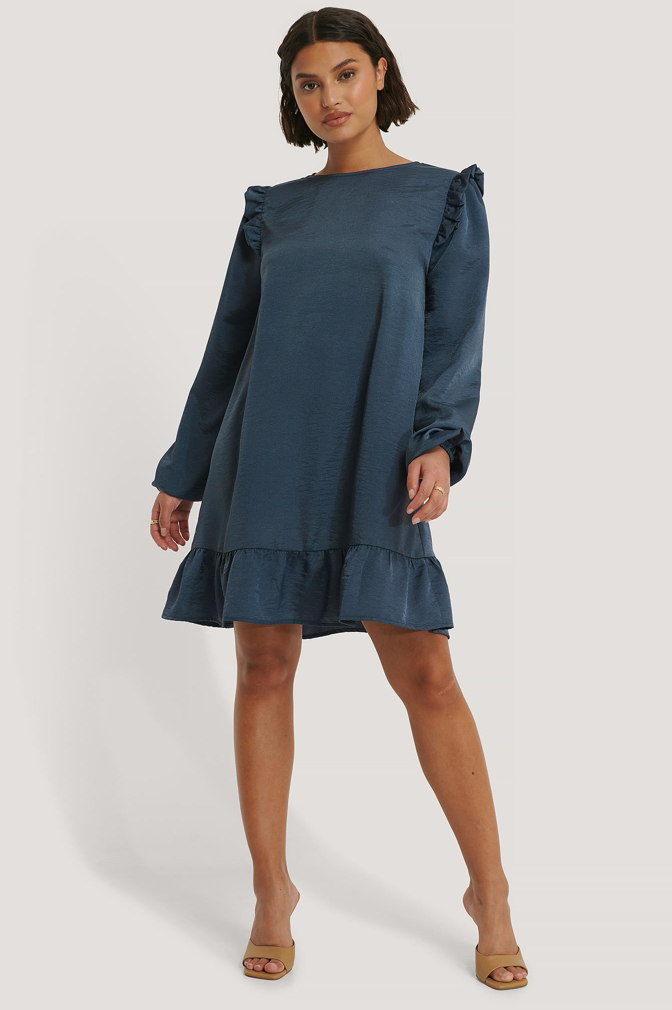 Shoulder Flounce Mini Dress Blue | na 