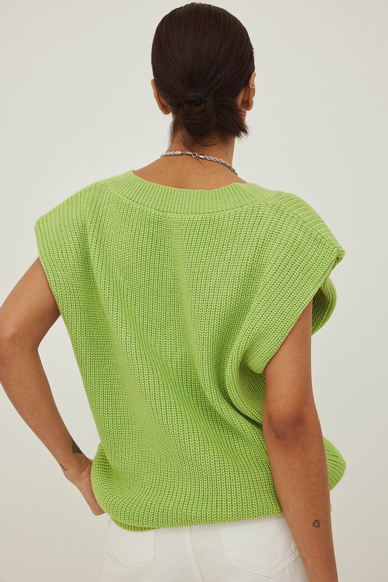 Green Sharp Shoulder Knitted Vest