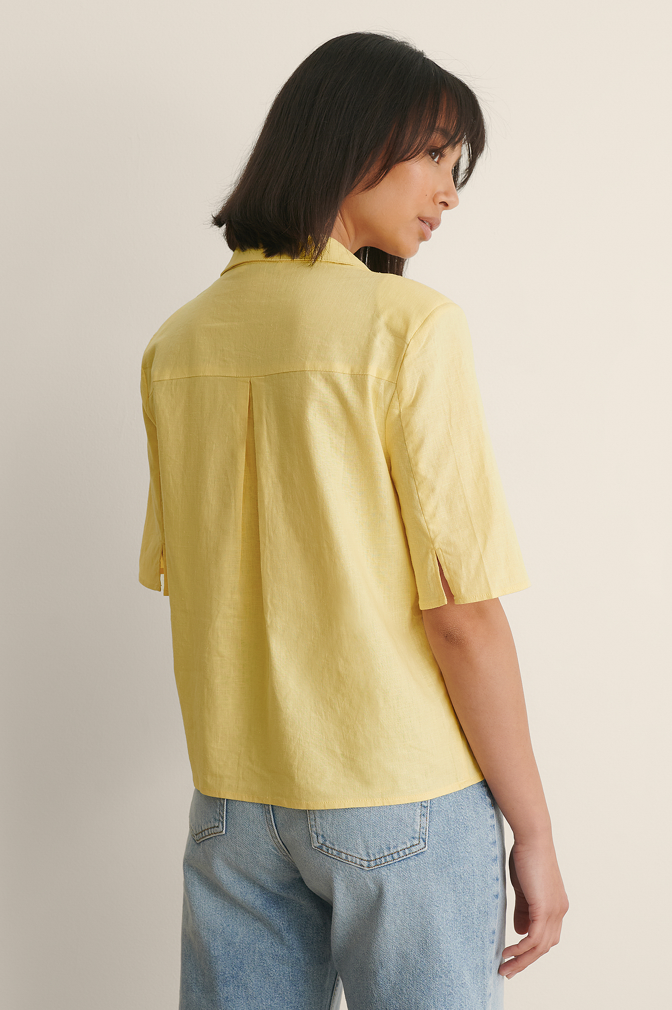 Light Yellow Koszula Z Poduszkami Z Mieszanki Lnu