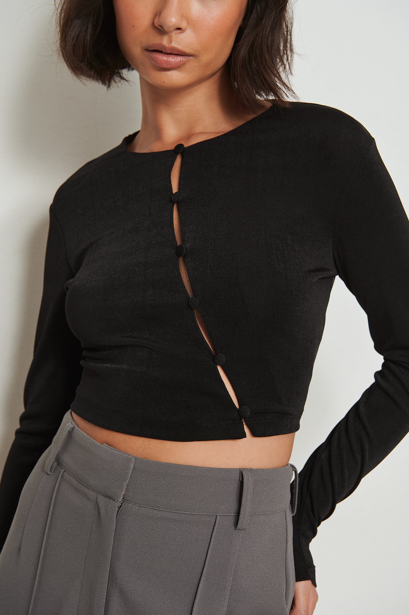 Black Recycled Side Button Detail Top
