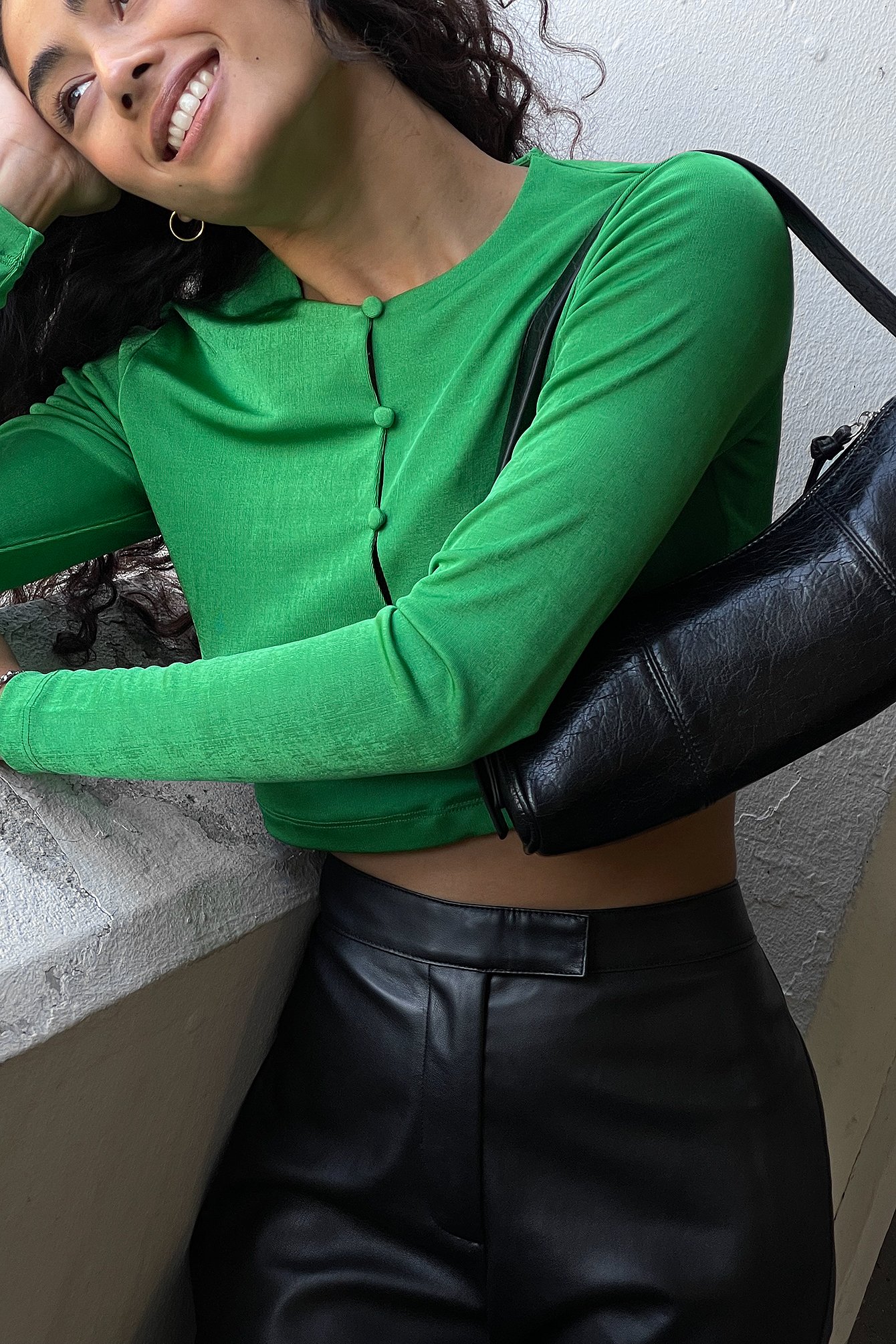Green Recycled Side Button Detail Top