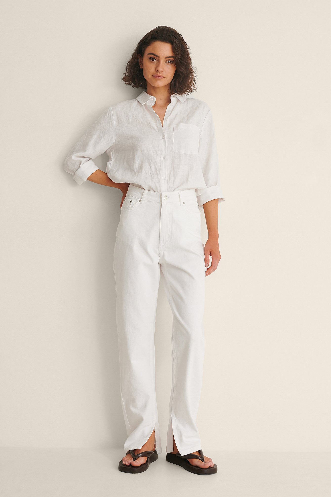 NA-KD Trend Økologiske Jeans Med Sideslids - White