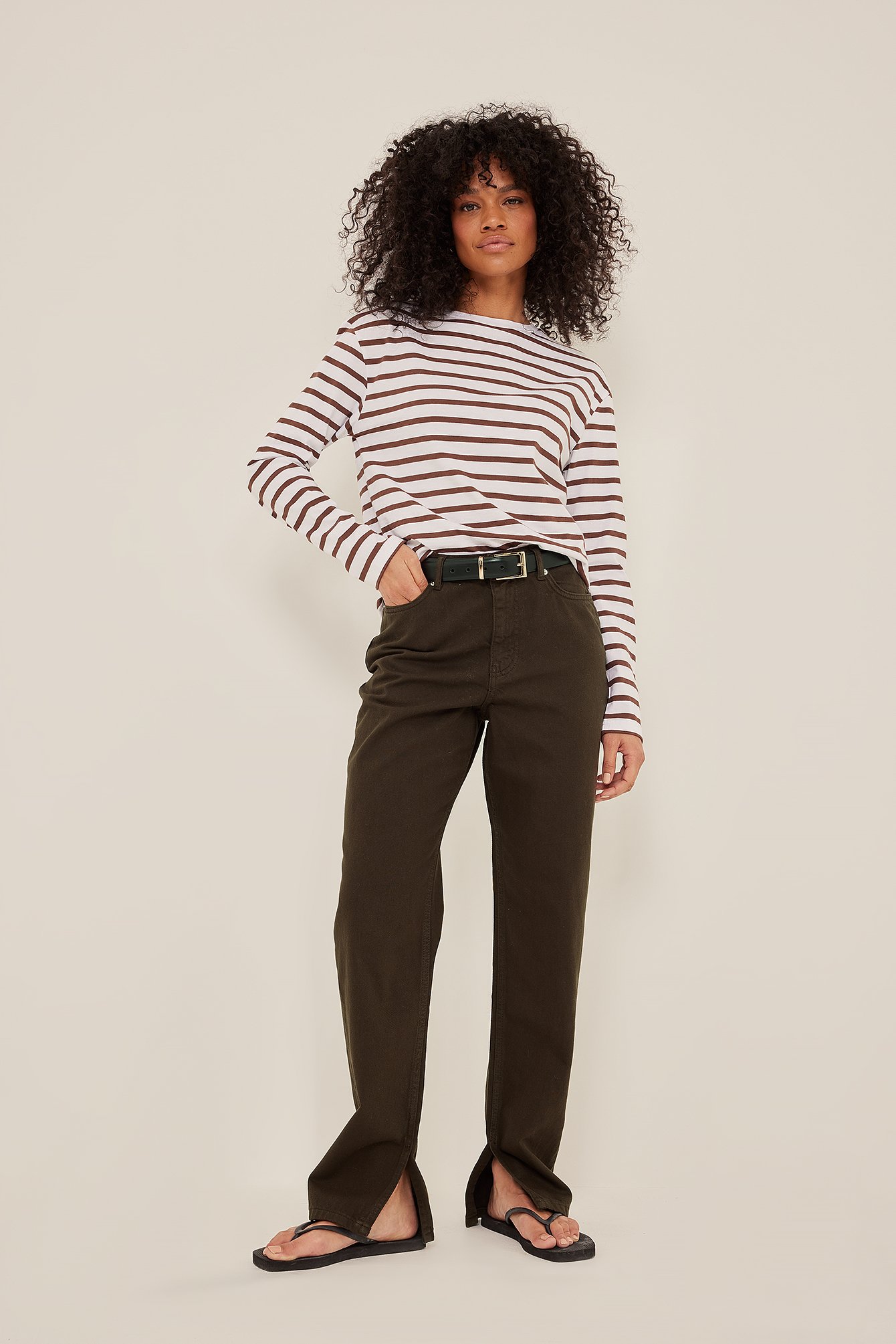 NA-KD Trend Organic Side Slit Denim - Brown