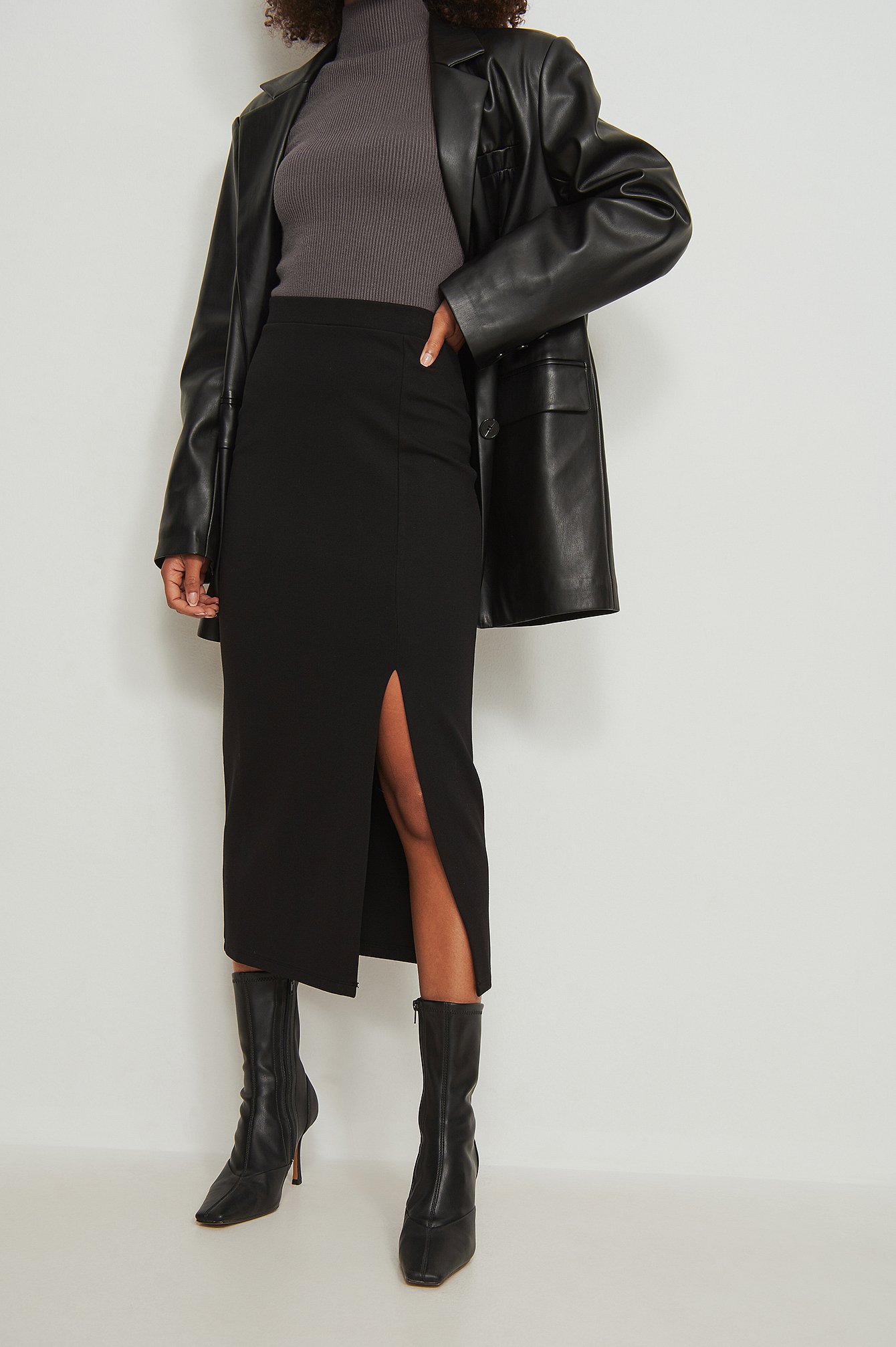 Black Side Slit Jersey Skirt