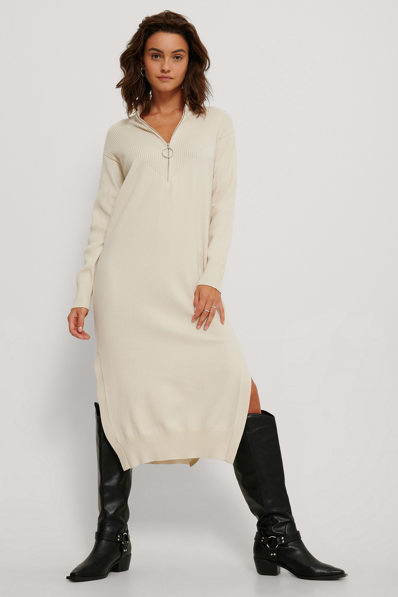 Side Slit Knit Dress White | na-kd.com