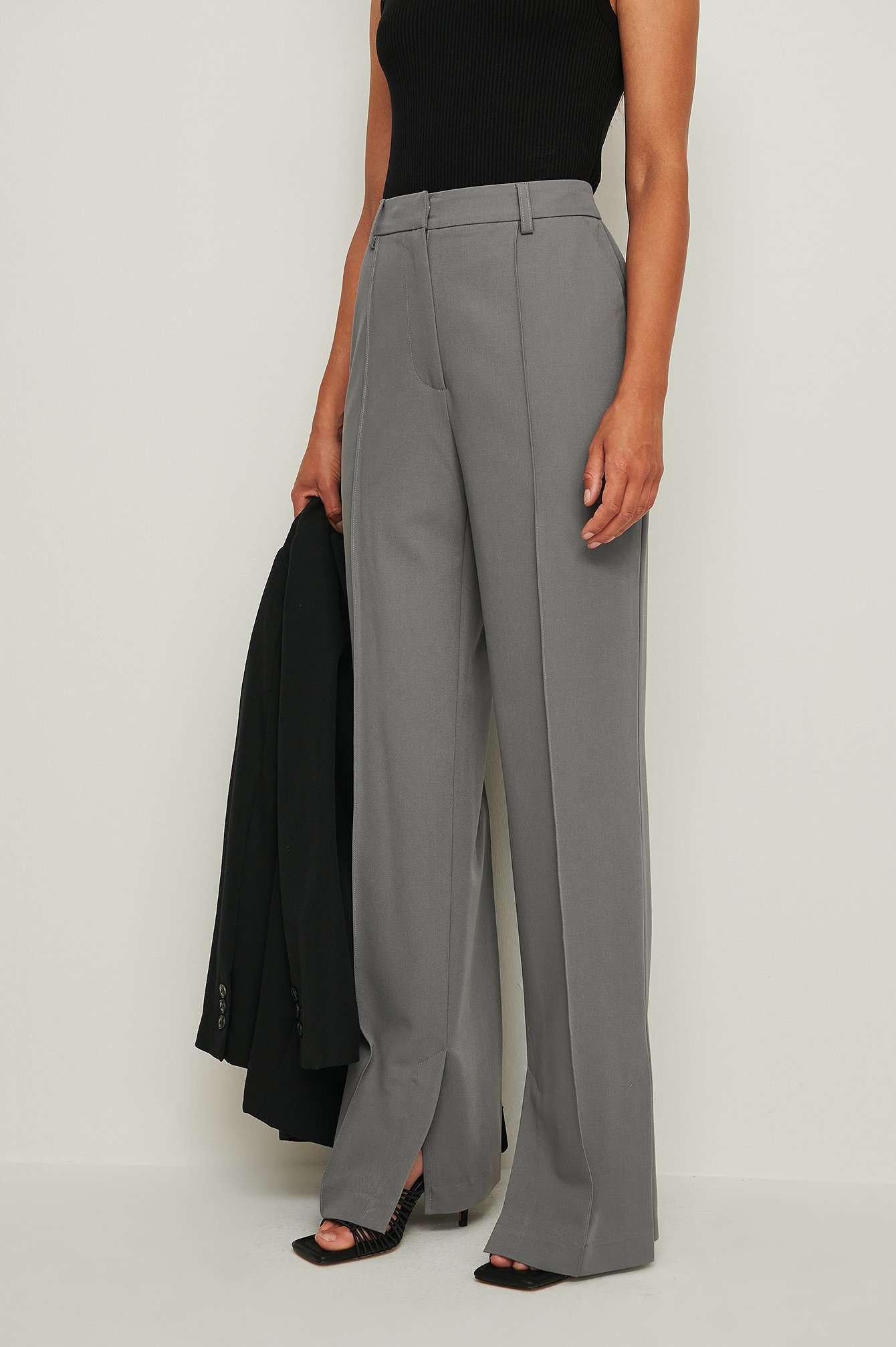 Grey Side Slit Tailored Pants