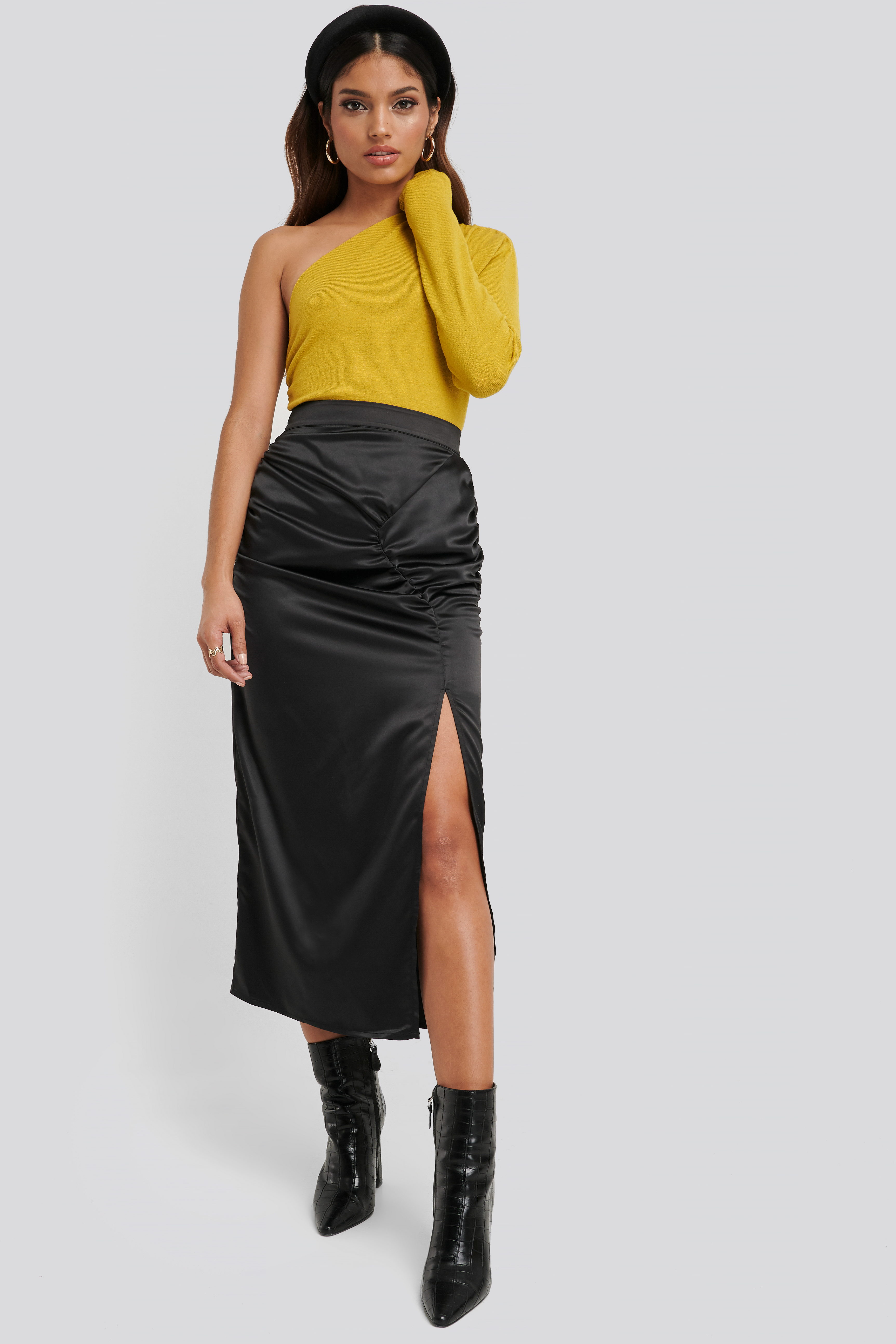 Side Split Draped Skirt Black