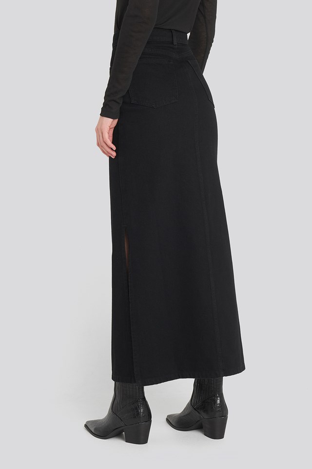 Side Split Maxi Denim Skirt Black | na-kd.com