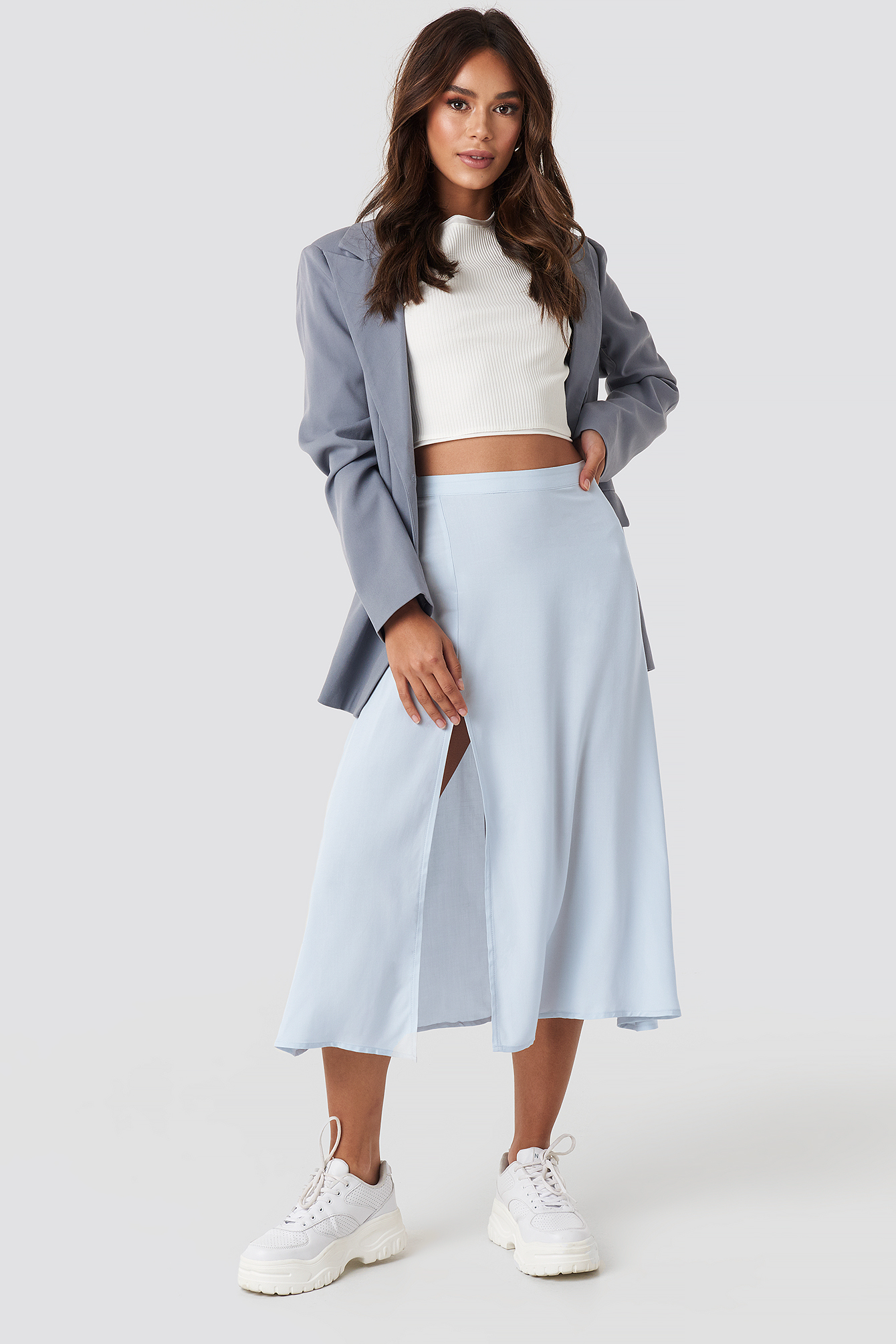 Side Split Midi Skirt Pale Blue