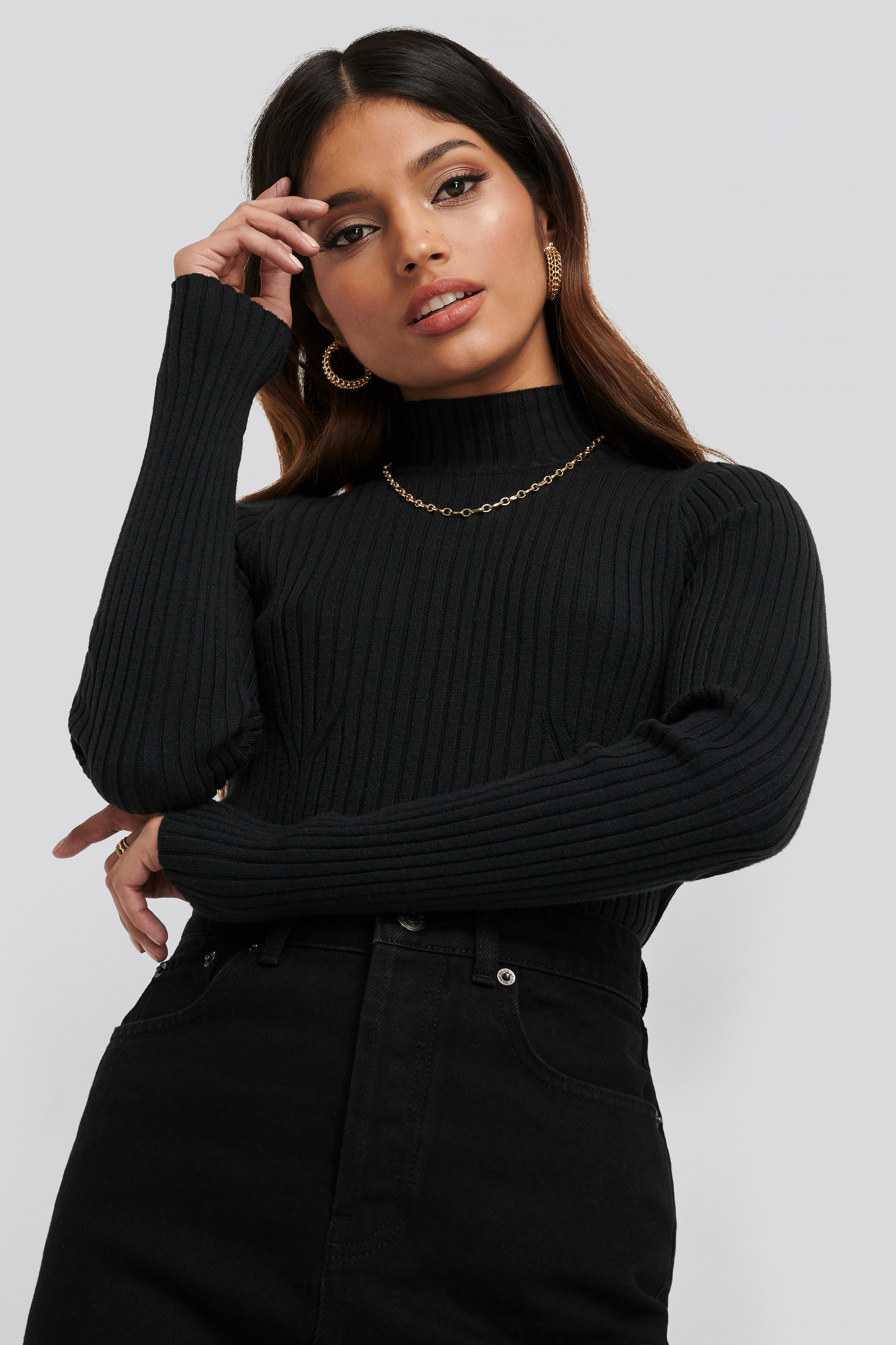 Side Split Ribbed Sweater Black