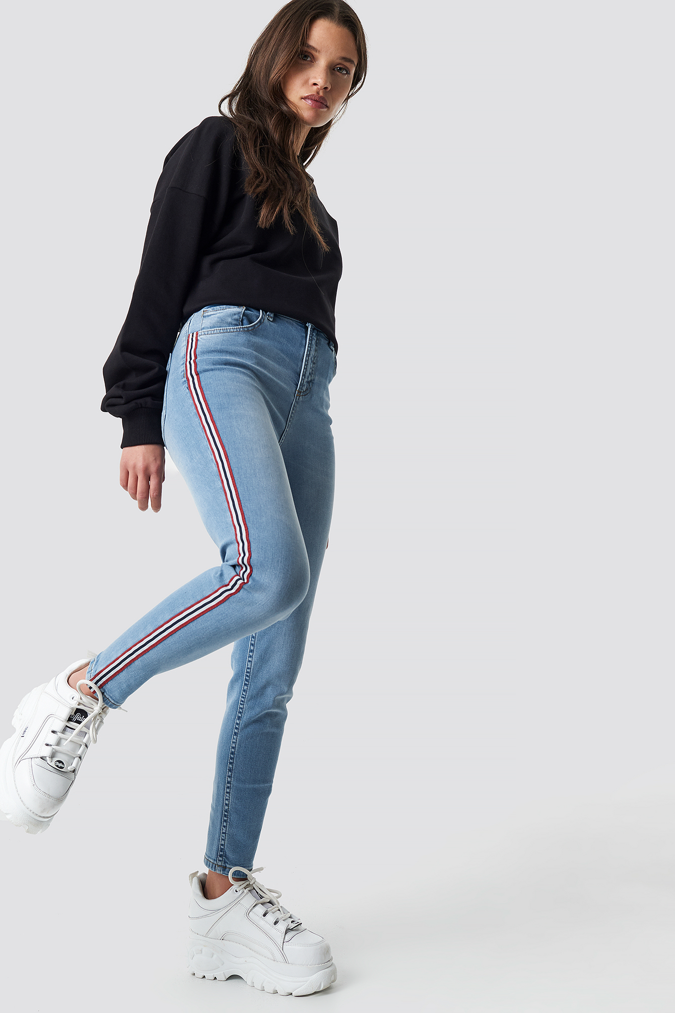 Side Striped Skinny Jeans Blue | na-kd.com