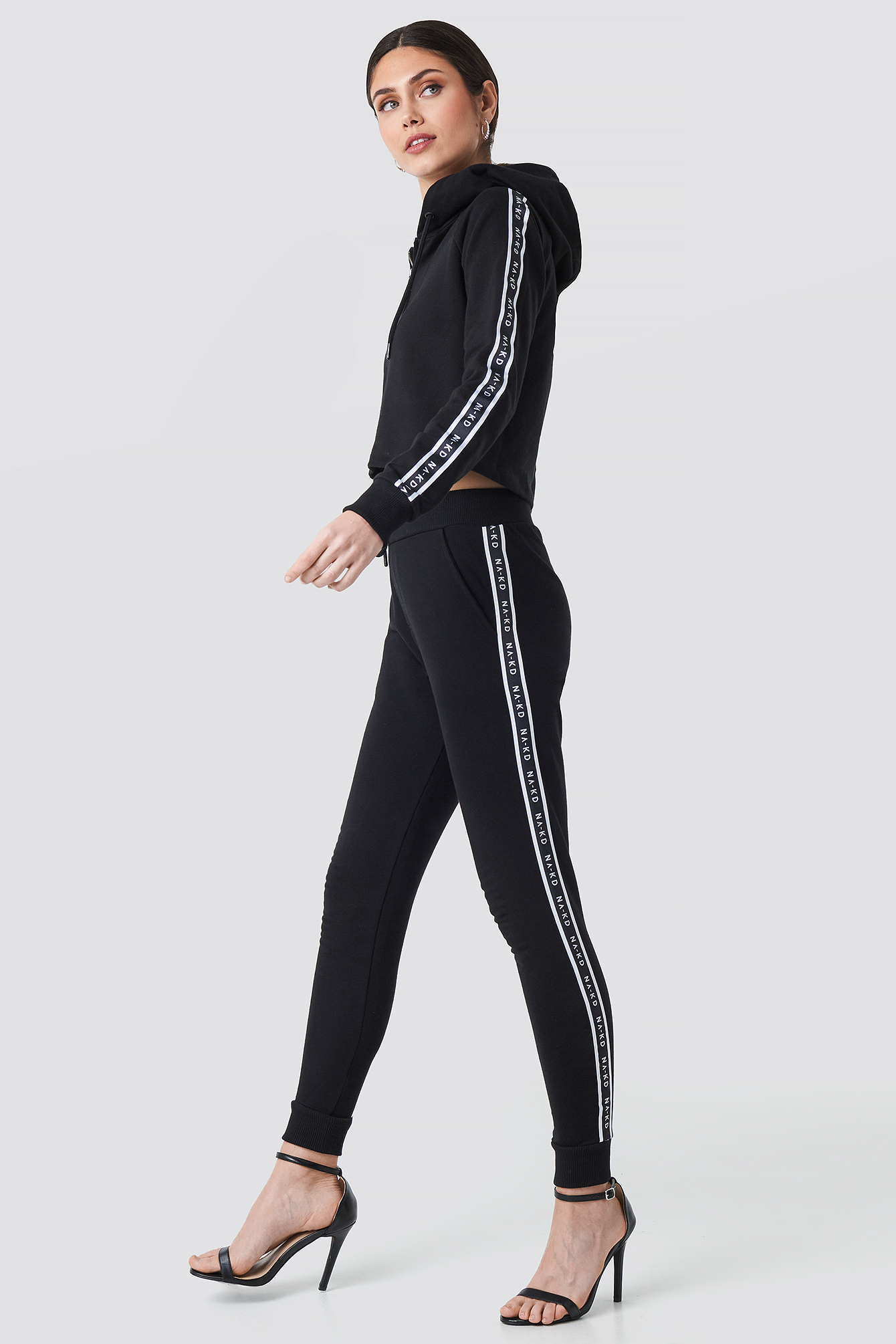 Side Tape High Waist Joggers Black