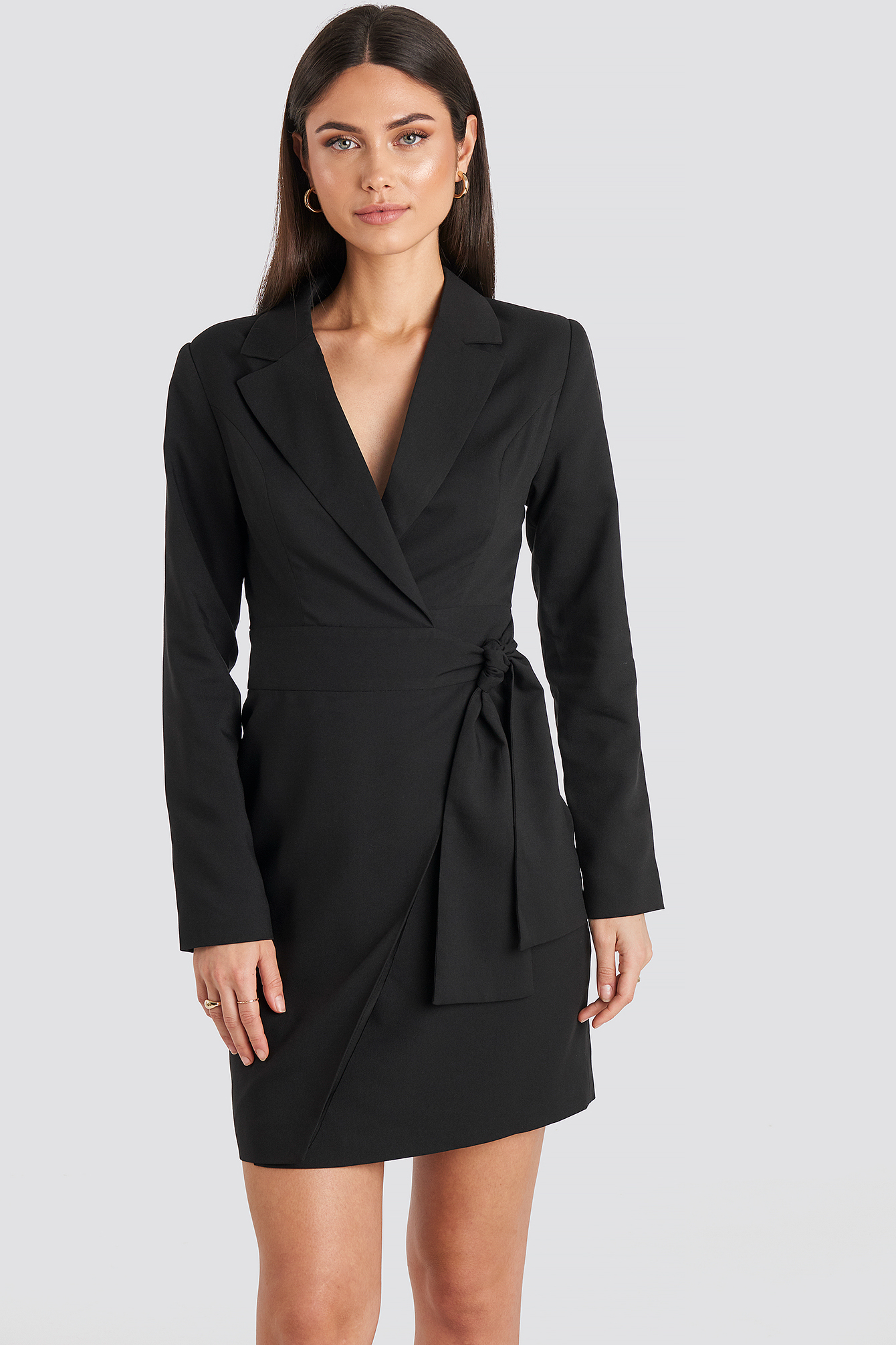 Side Tie Blazer Dress Black
