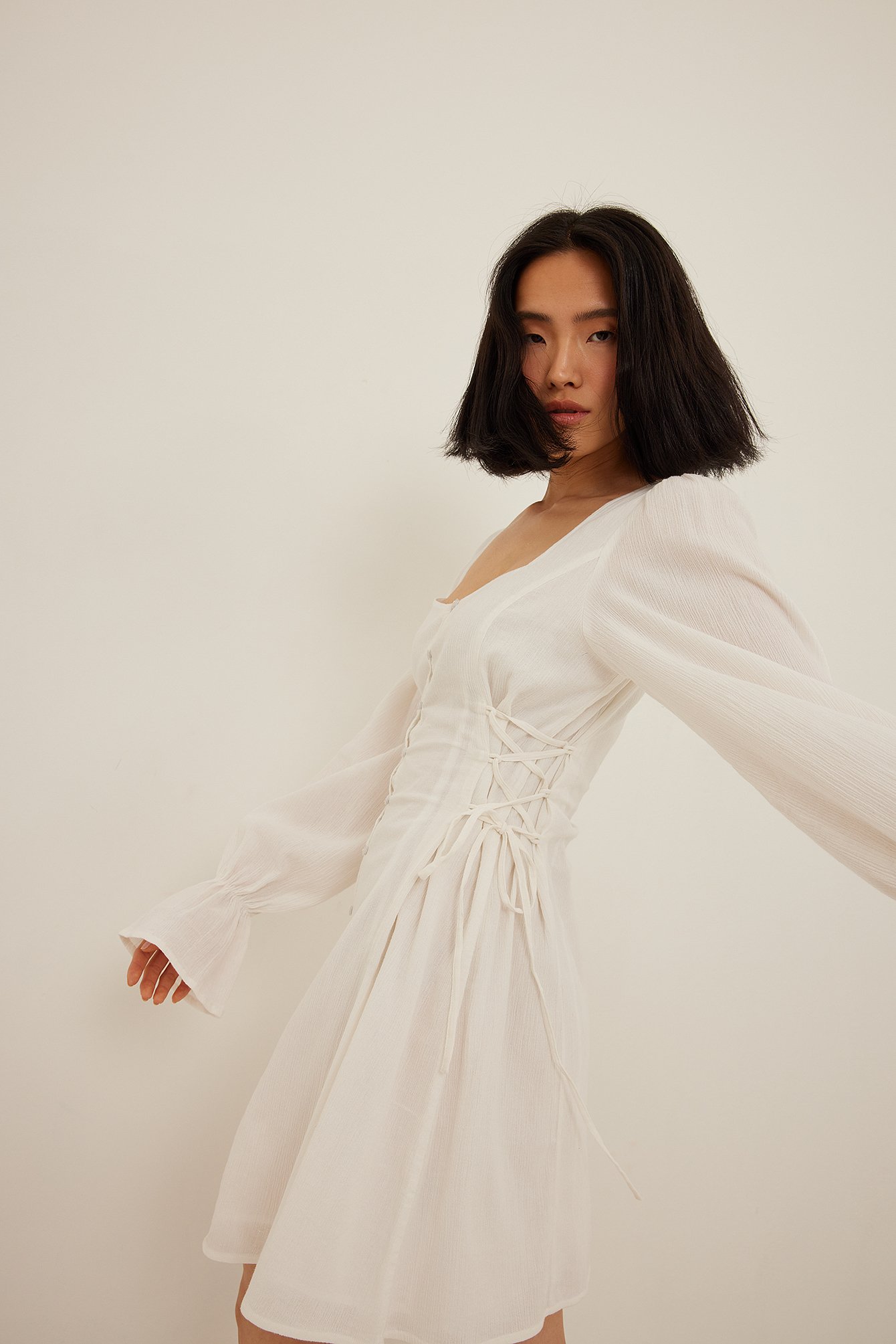 White Sides Lacing Detail Soft Cotton Dress