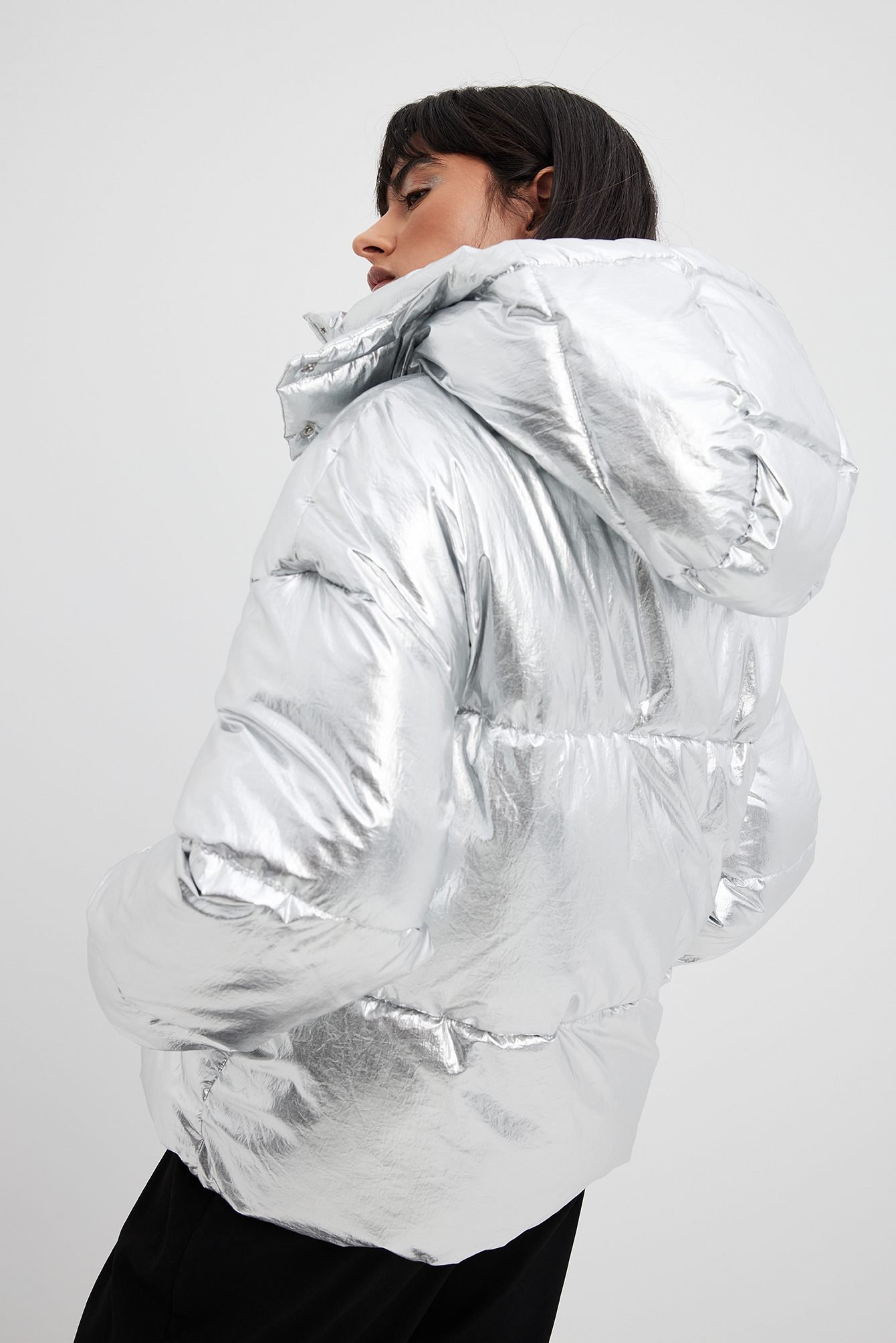 Zilveren gewatteerde jas | NA-KD