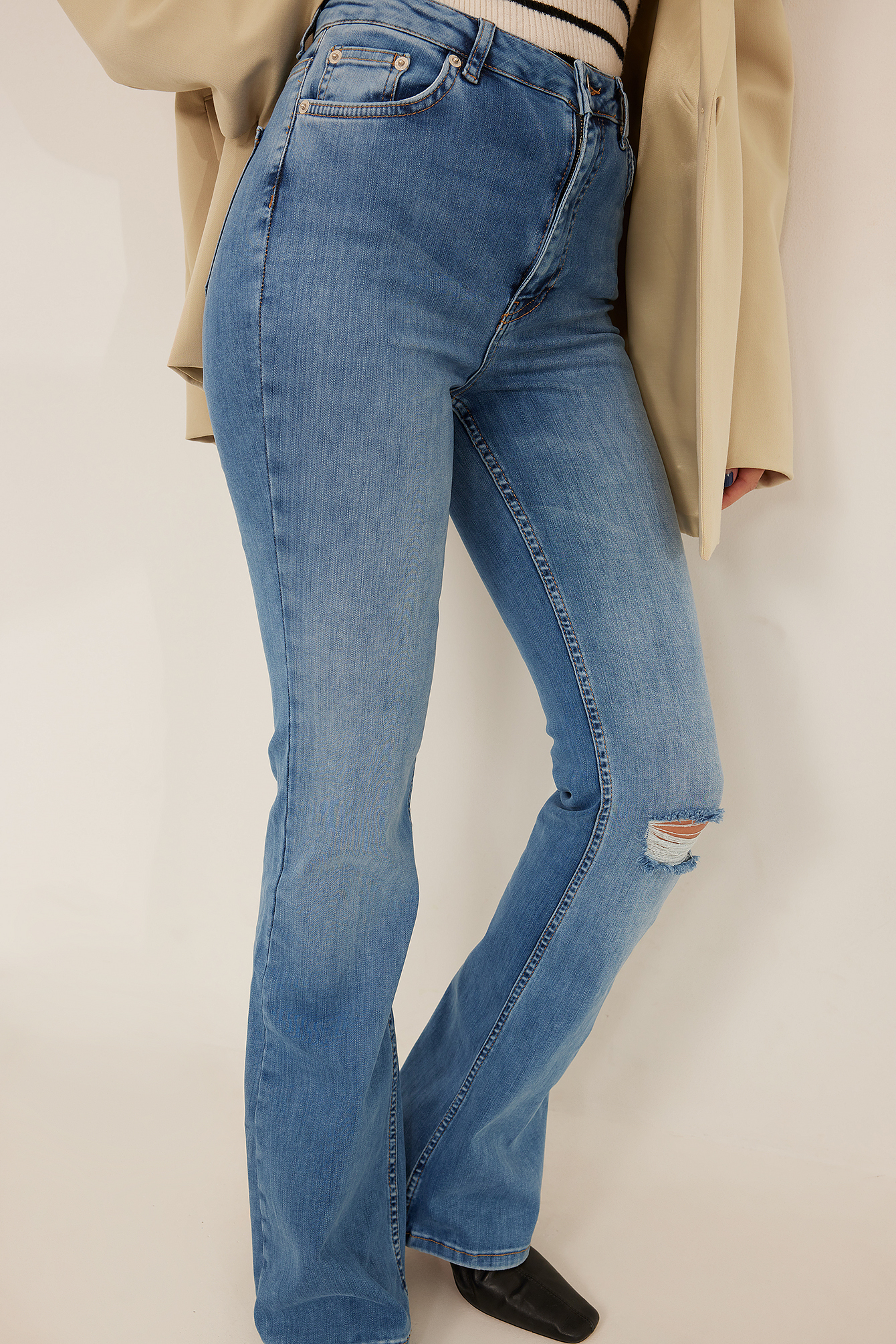 Skinny Bootcut Distressed Denim Blue 