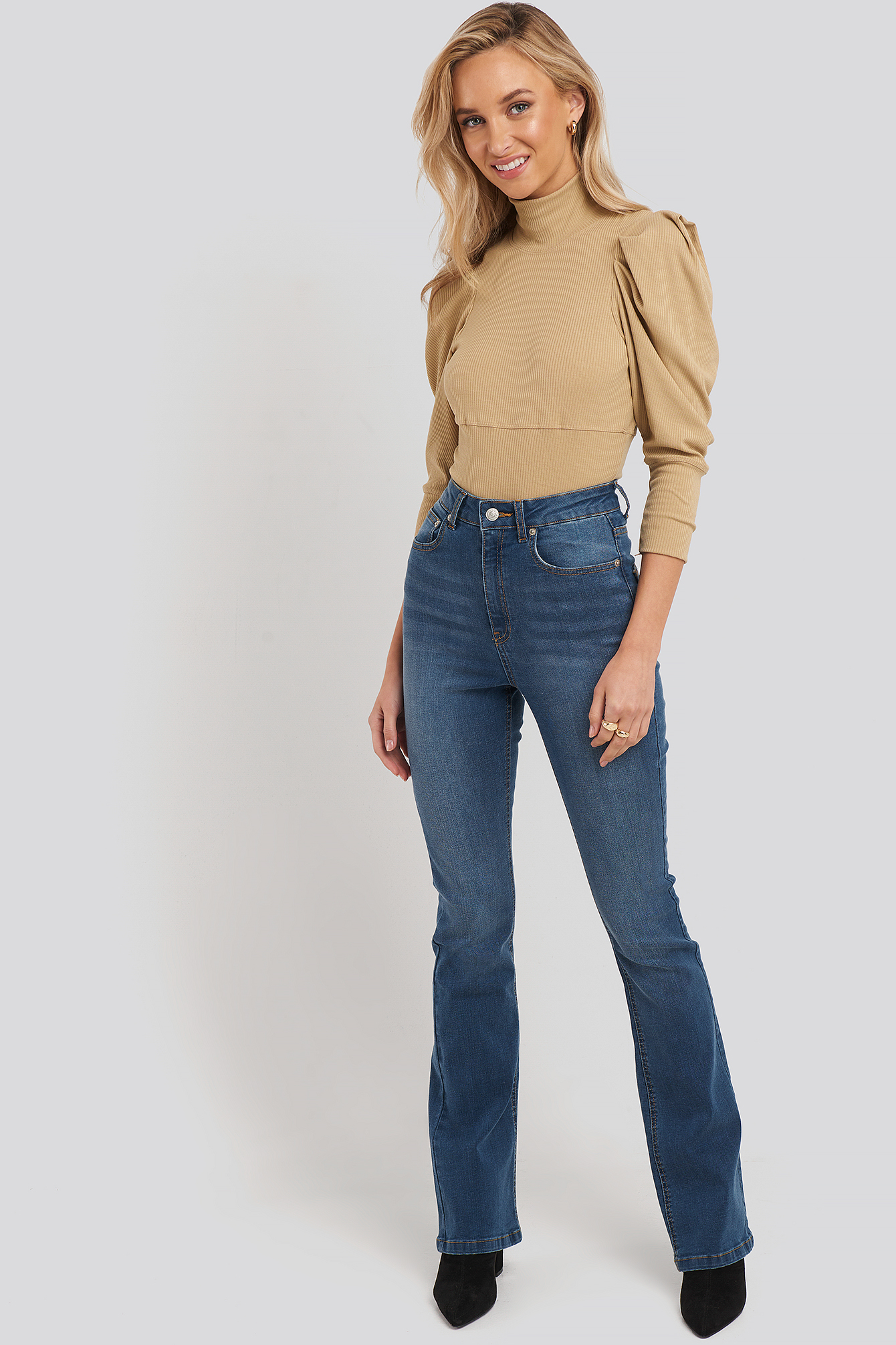 Skinny Bootcut Jeans Mid Blue