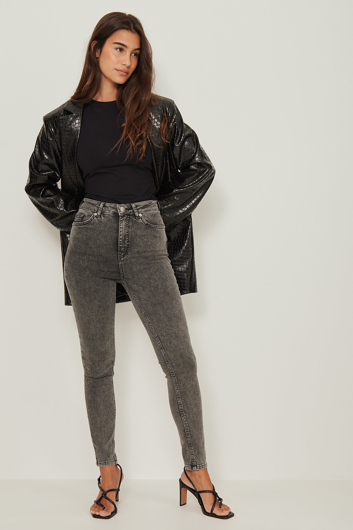 Grey Organisch skinny jeans met hoge taille