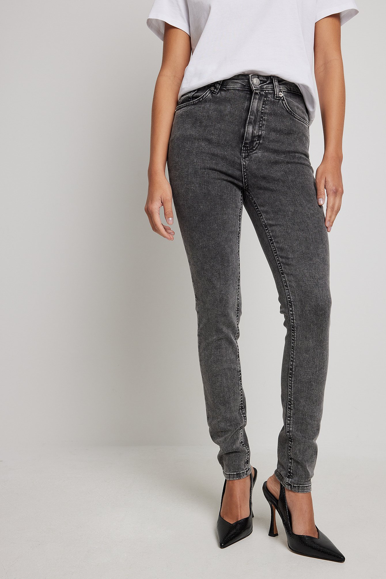 Elastiske skinny jeans med talje Grå |