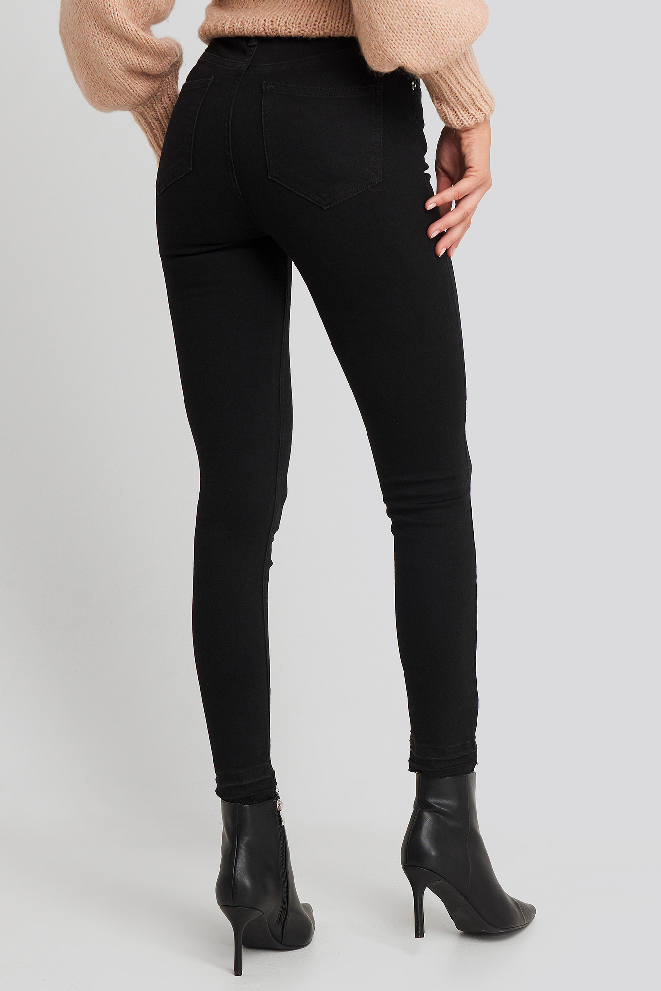 Jeansy Skinny High Waist Open Hem Black