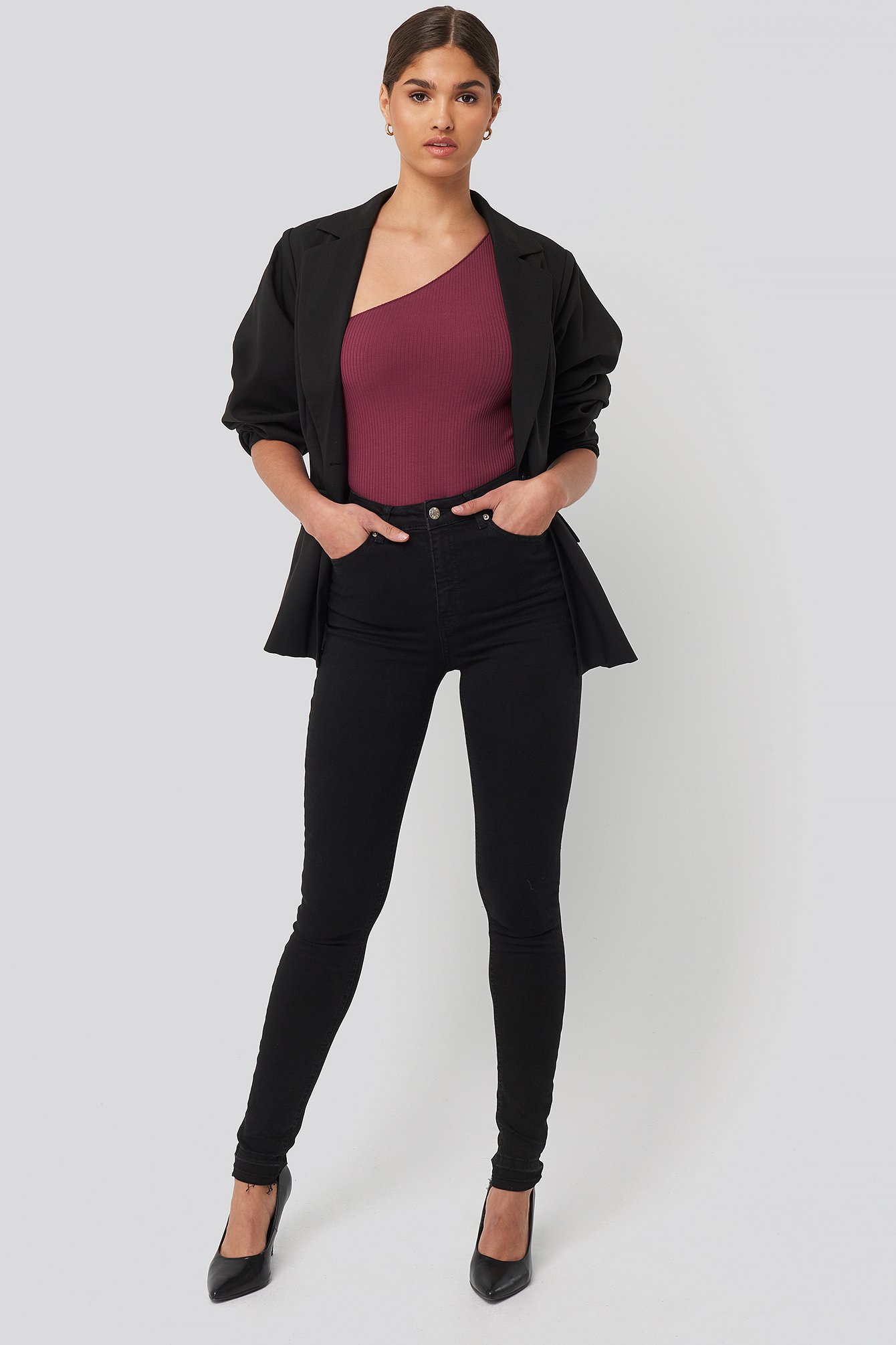 Skinny High Waist Open Hem Jeans Tall Black