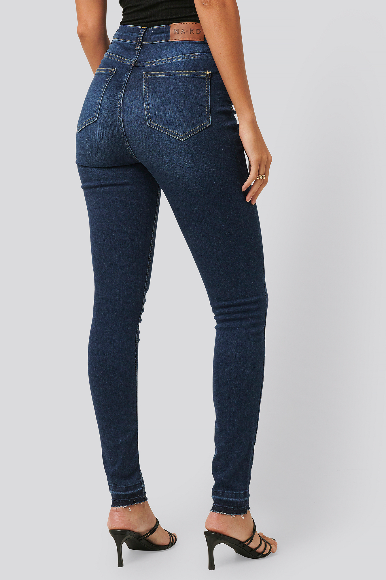 Na-kd Skinny High Waist Open Hem Jeans Tall Blue In Dark Blue | ModeSens