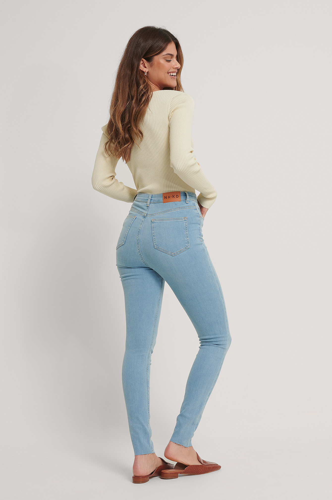 Organic Skinny High Waist Raw Hem Jeans Tall Blue | na-kd.com
