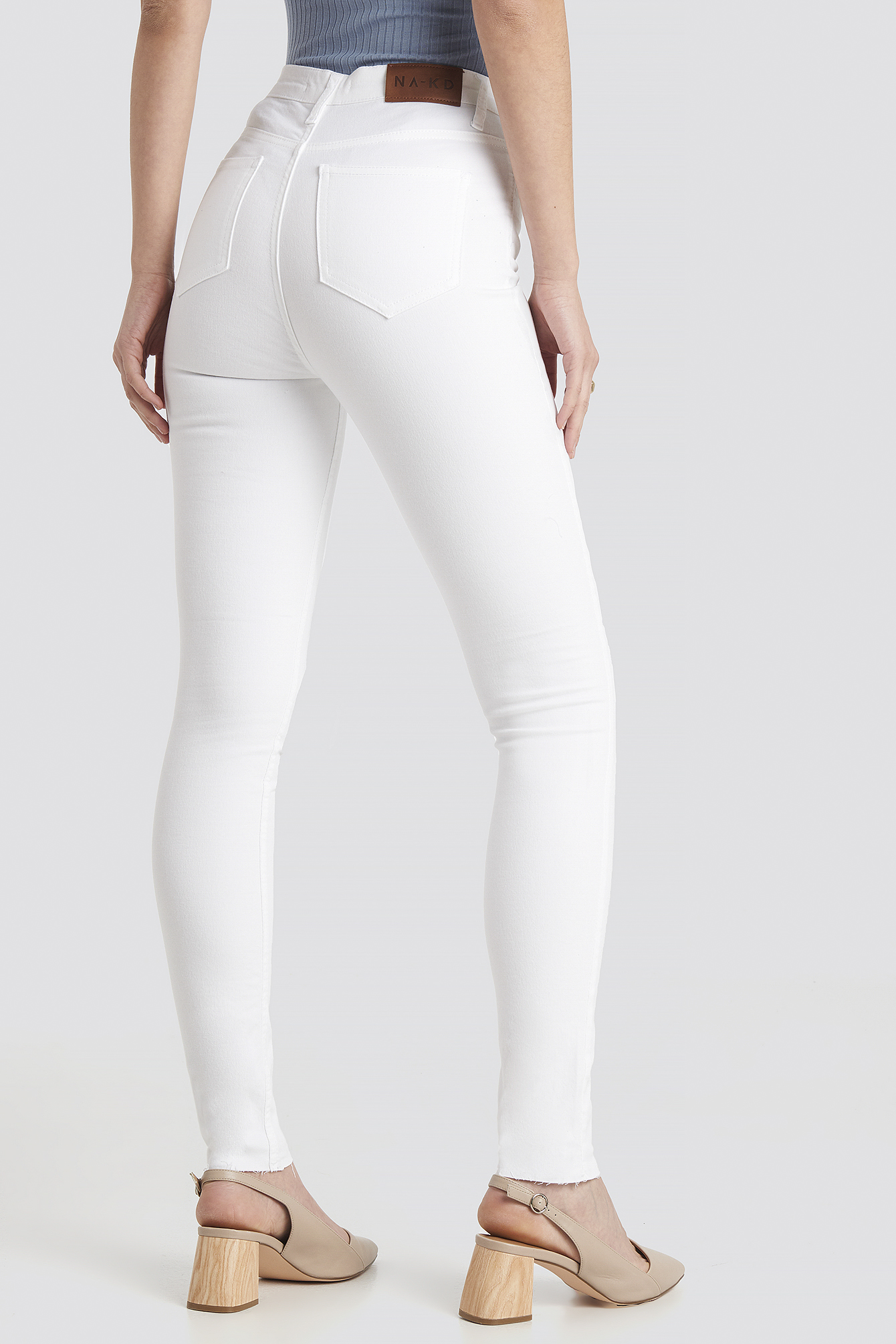 Skinny High Waist Raw Hem Jeans Tall White