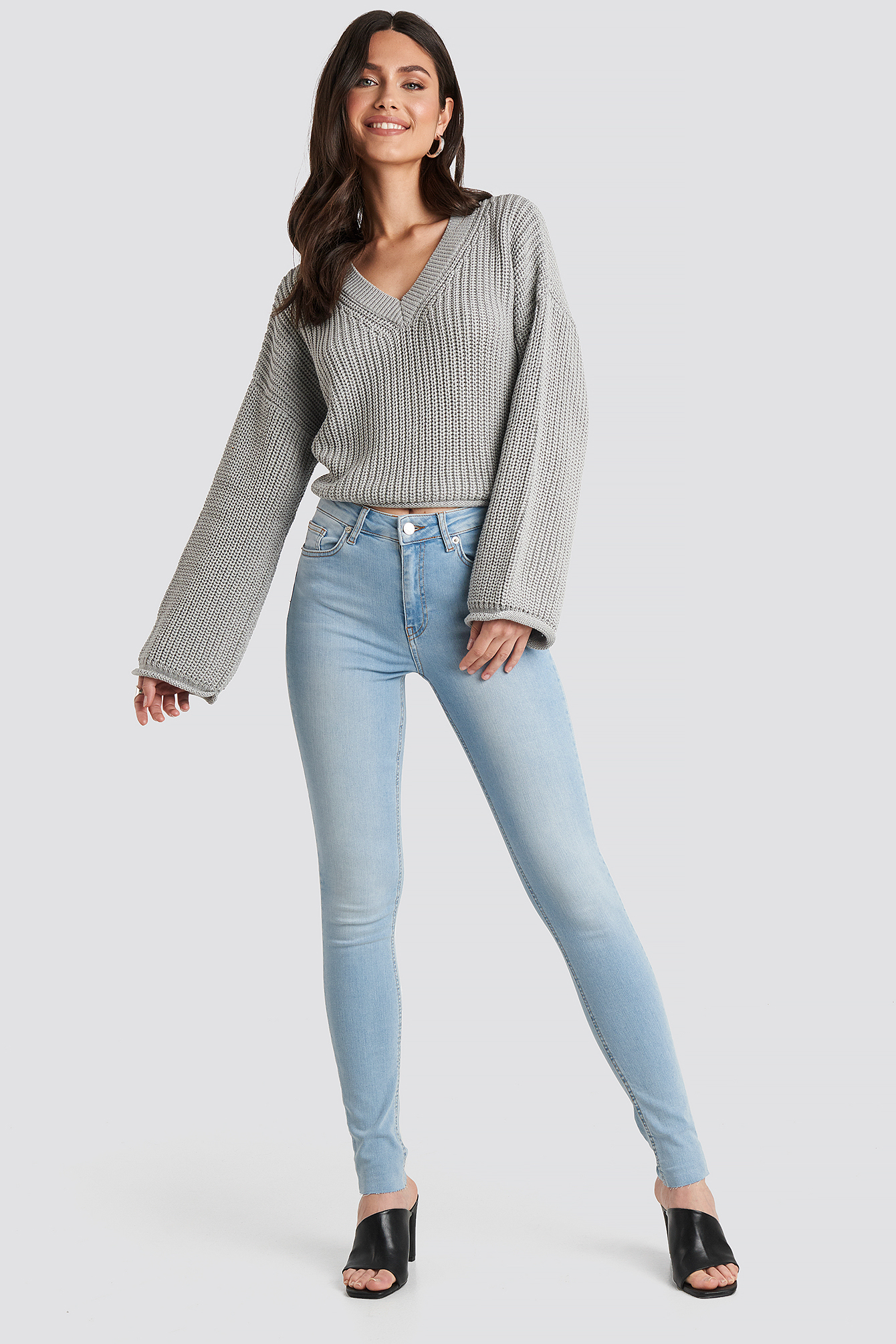 Skinny High Waist Raw Hem Jeans Tall Light Blue