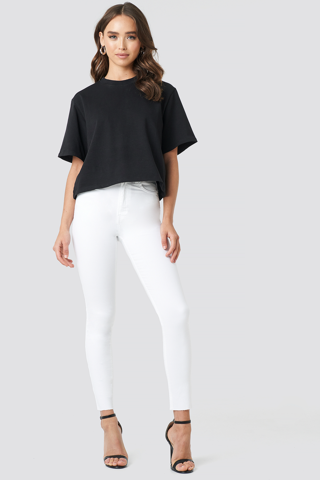Skinny High Waist Raw Hem Jeans White