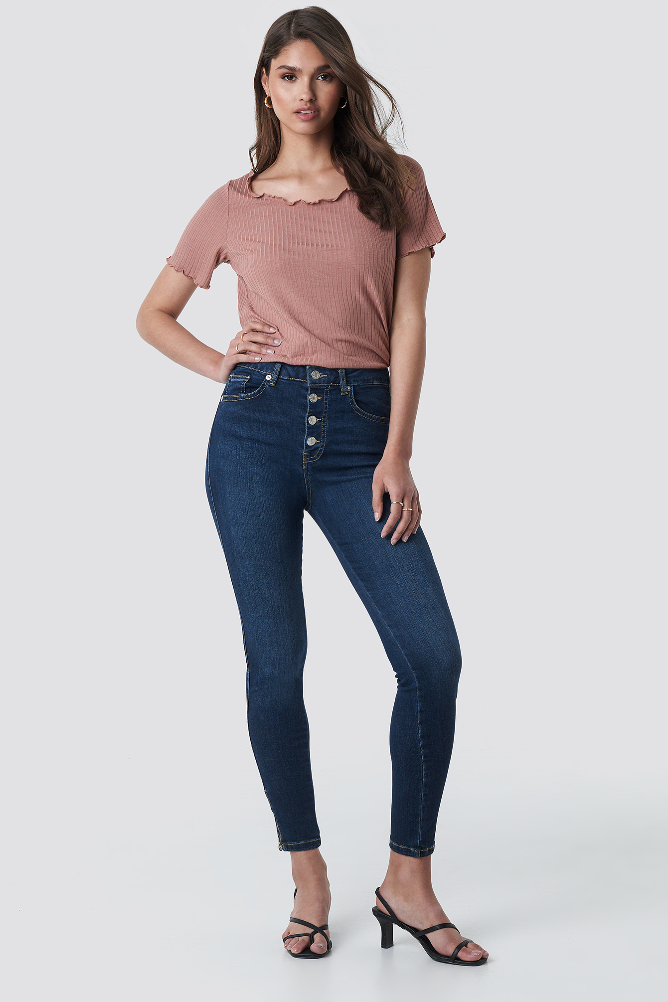 Skinny High Waist Zipper Jeans Dark Blue