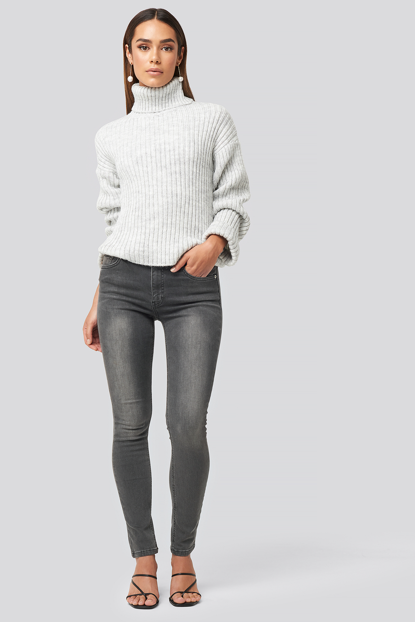 Skinny Mid Waist Jeans Grey