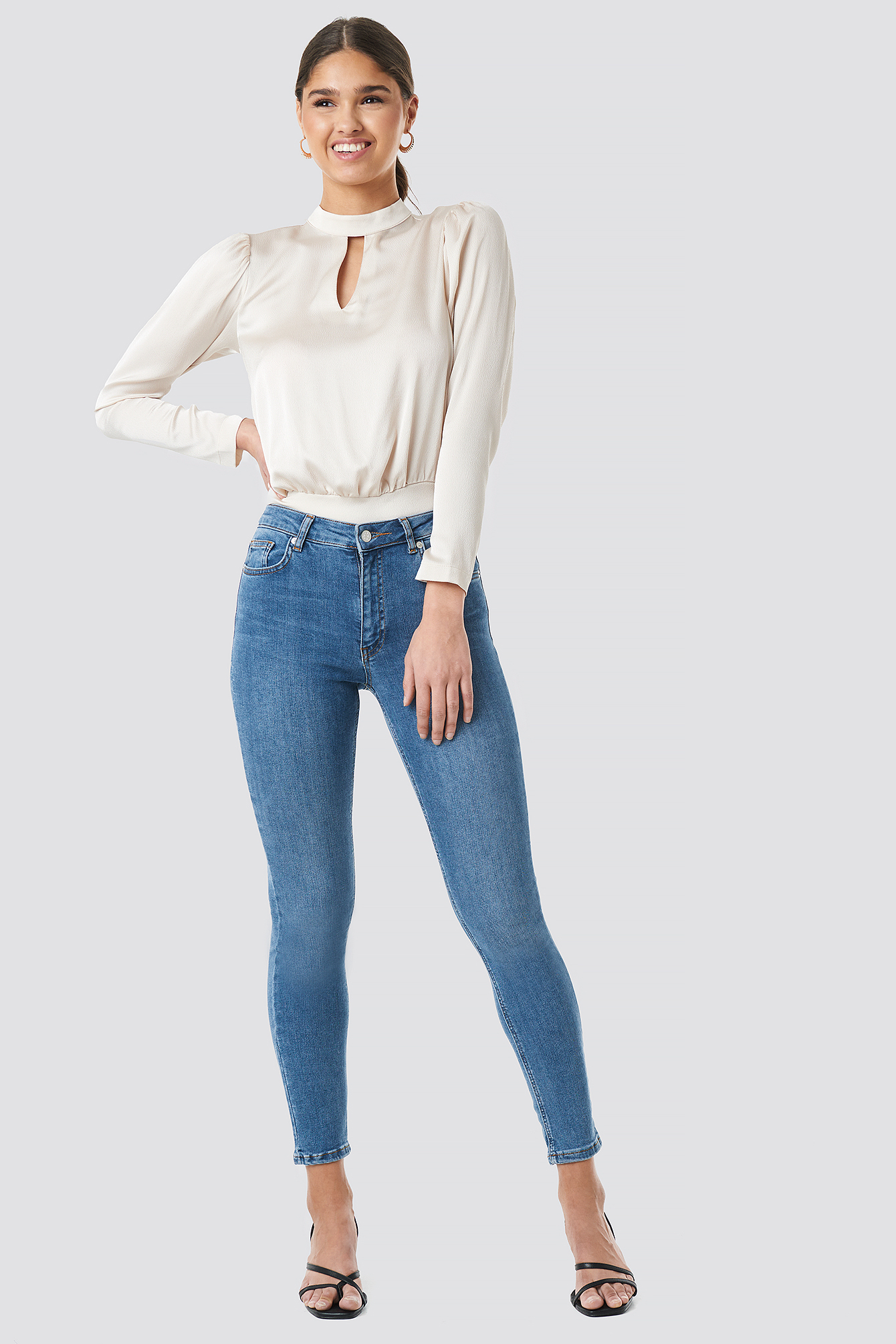 Skinny Mid Waist Jeans Blue | NA-KD