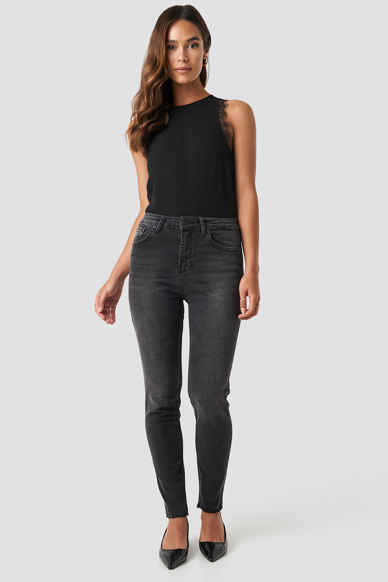 Skinny Raw Hem Jeans Black