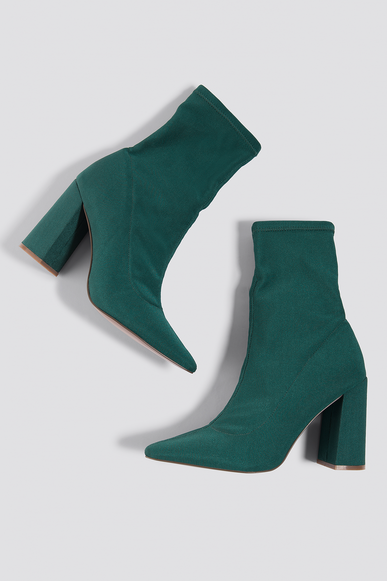 Slanted Heel Sock Boots Dark Green
