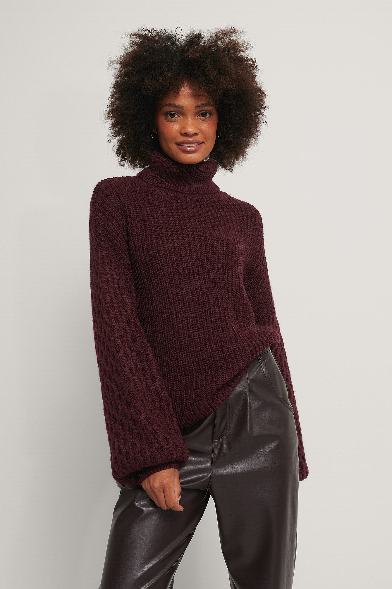Plum NA-KD Sleeve Detailed Knitted Polo Sweater