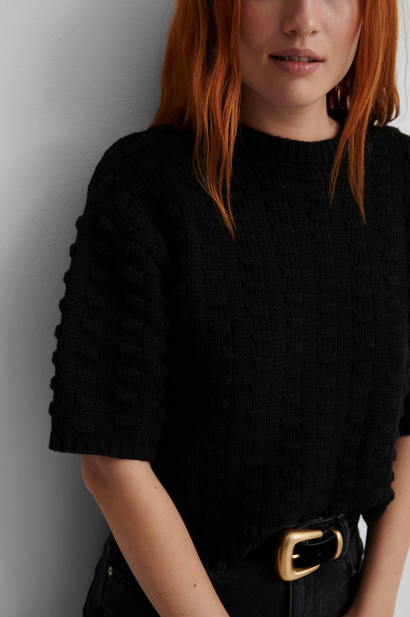 Short Sleeve Structure Knit Sweater 