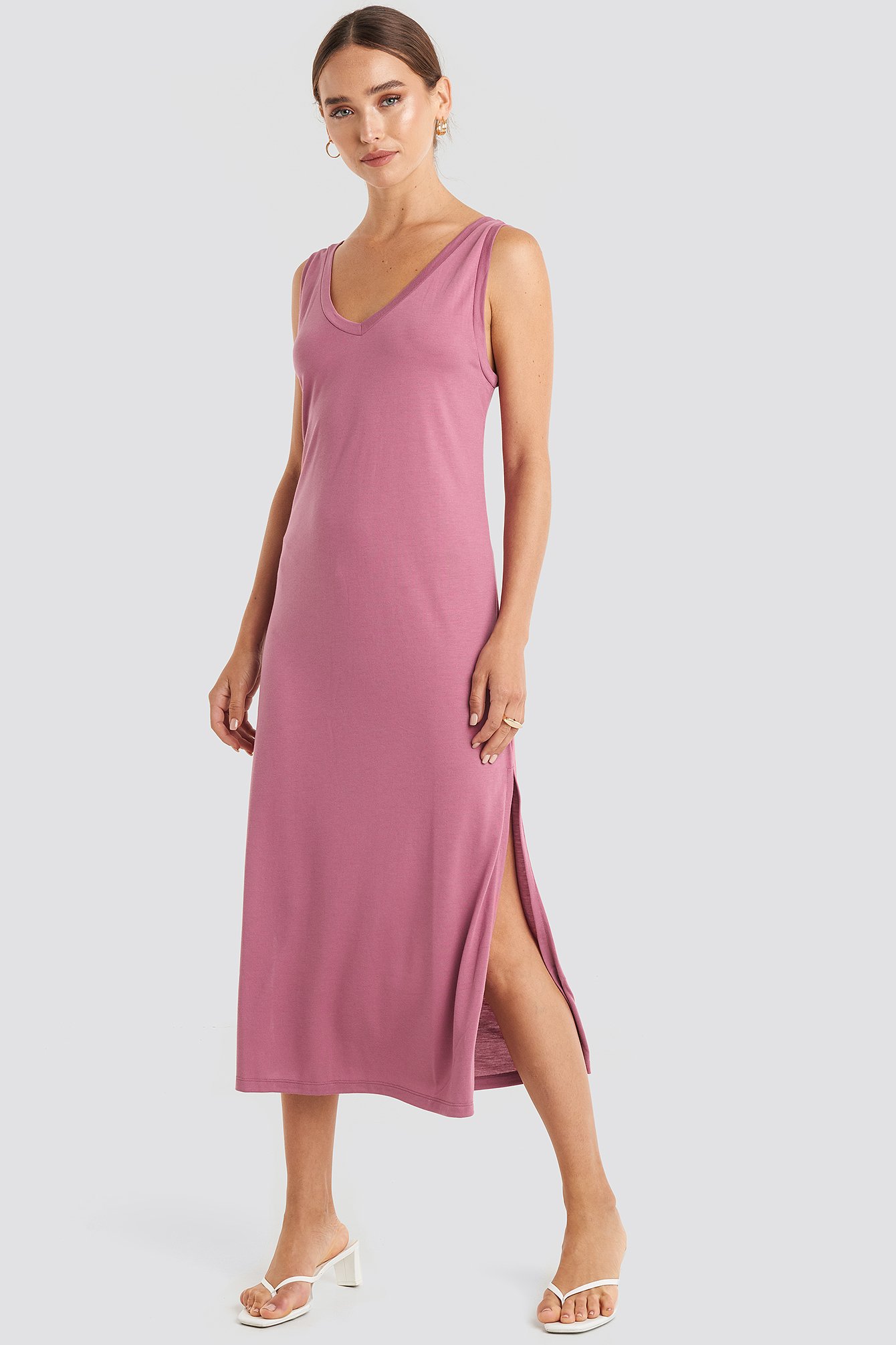 Sleeveless Jersey Midi Dress Pink | na 