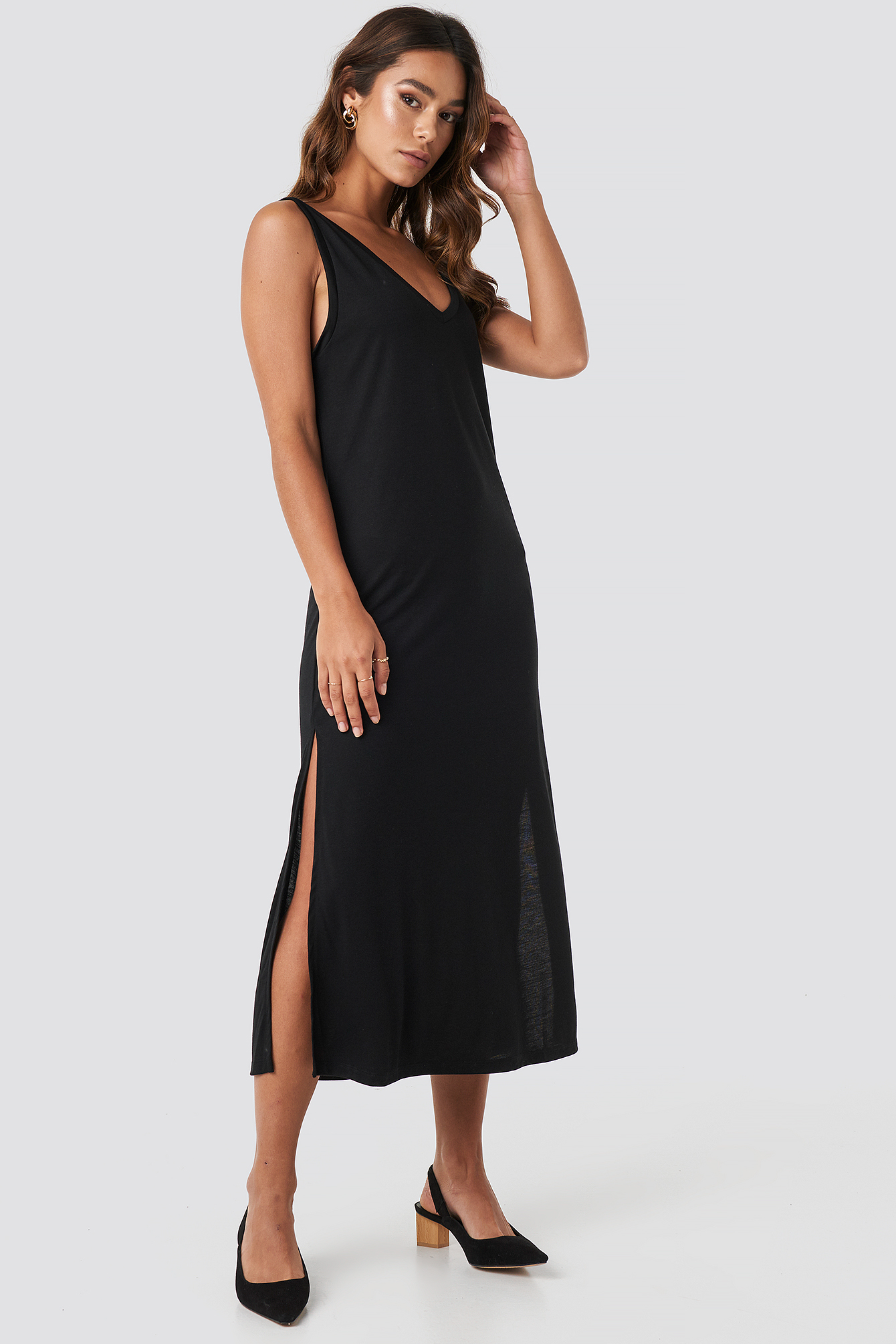 Sleeveless Jersey Midi Dress Deep Black