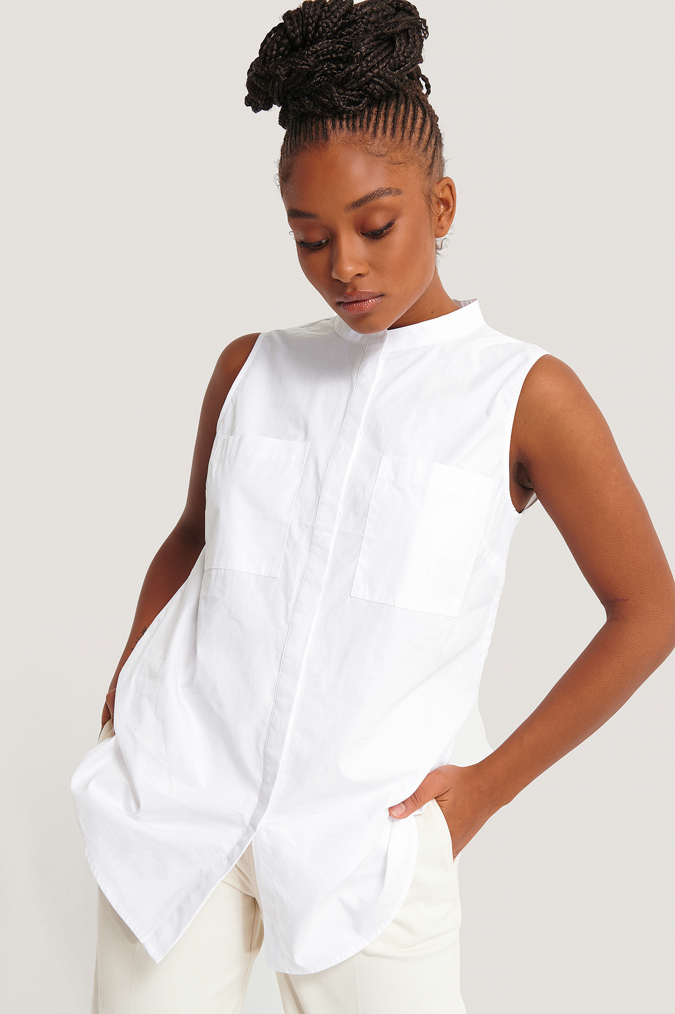 Sleeveless Pocket Shirt White | na-kd.com